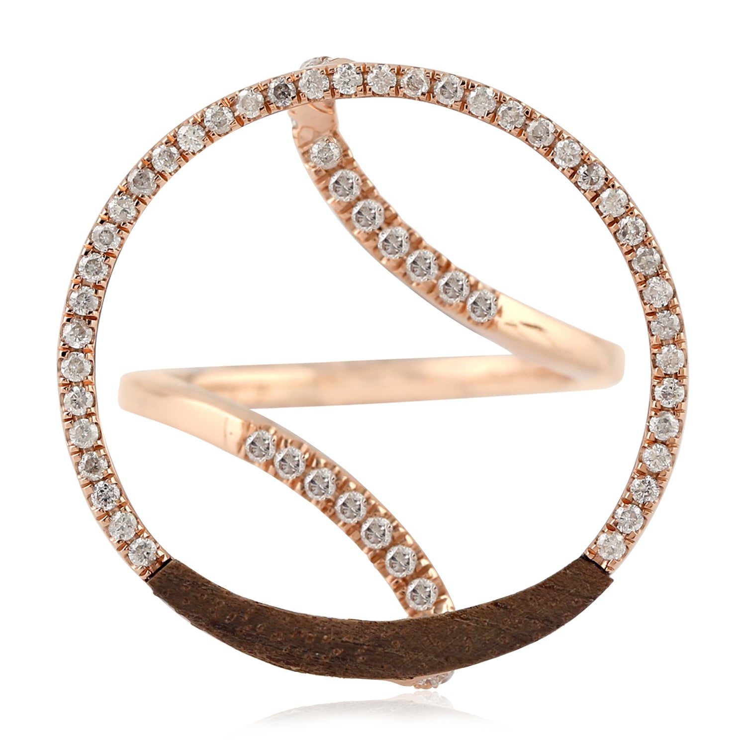 14K Rose Gold Pave Natural Diamond Wood Designer Ring - Elegant Handmade Jewelry for Women, Perfect Gift for Anniversary, Wedding, Valentine's Day & Special Occasions