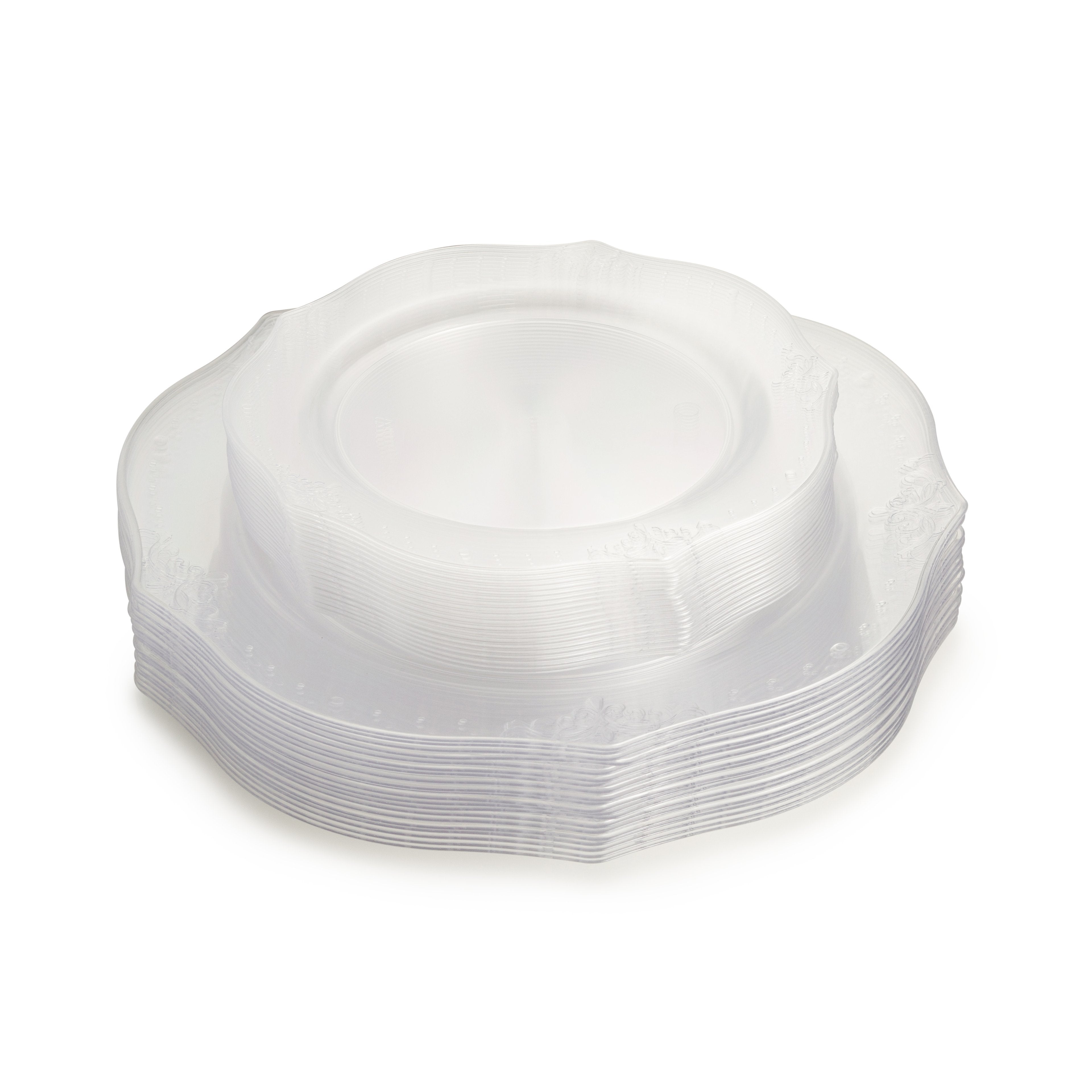 160-Piece Clear Round Plastic Dinnerware Set - 80 Servings, Durable & Elegant for Parties, Picnics, and Outdoor Events - Antique Design