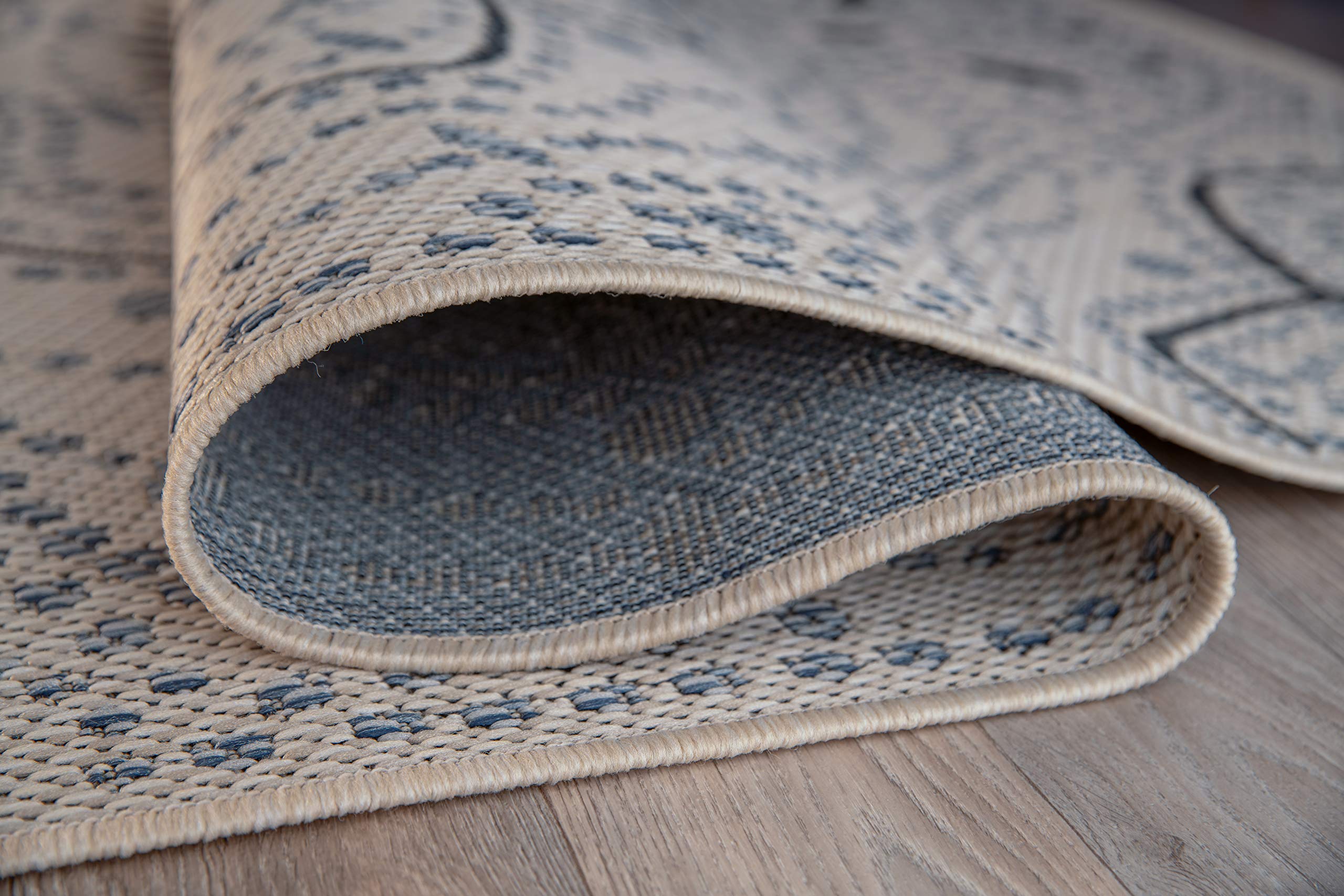 Medallion Design Indoor Outdoor Area Rug 5x7 Feet - Cream Non-Slip Patio Rug for Deck, Balcony, Living Room & Bedroom - Weather-Resistant Floor Mat for Home Decor