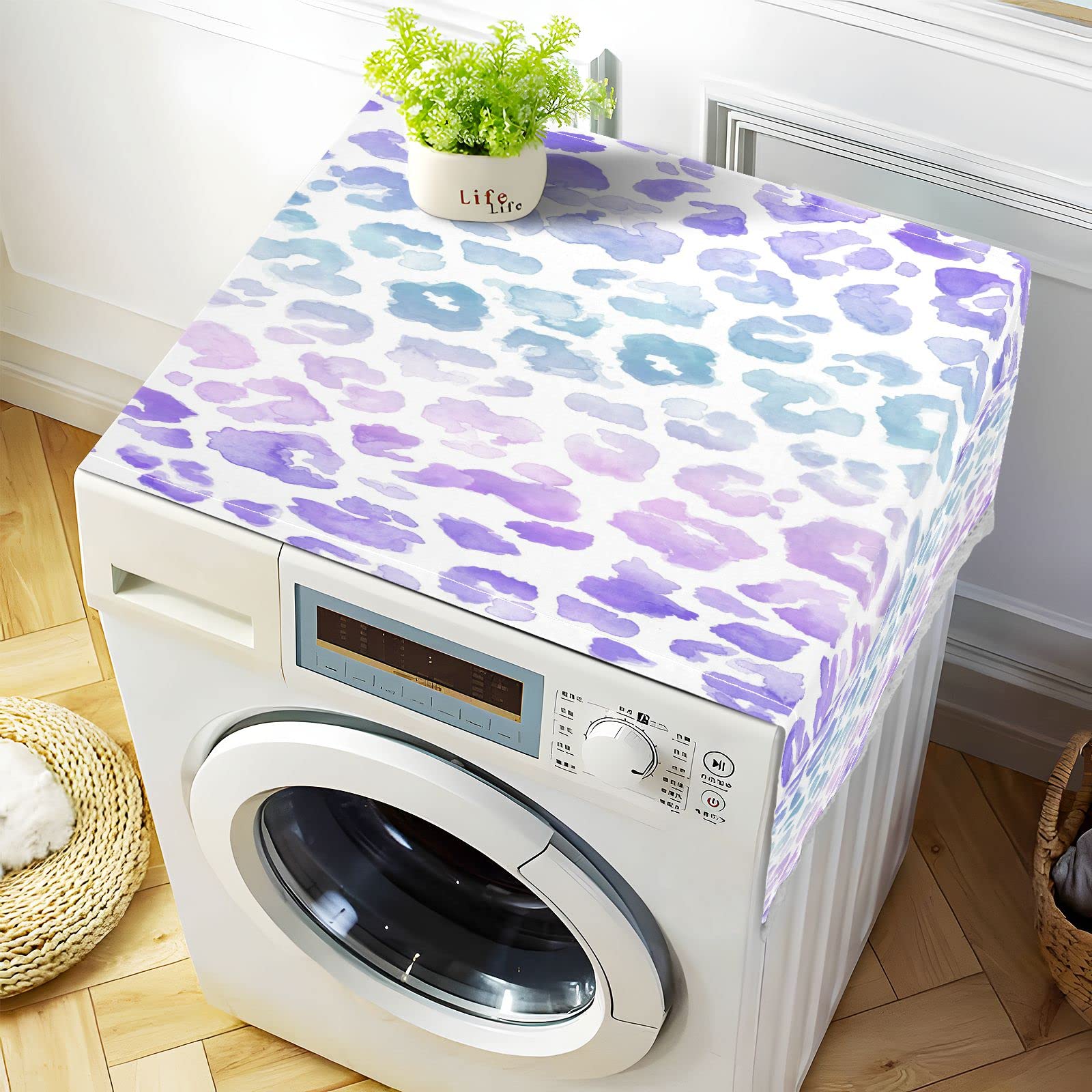 51''x22'' Leopard Print Washing Machine Cover - Waterproof, Non-Slip Washer Dryer Top Mat for Front Load Appliances | Includes 4 Storage Bags | Dust Proof Refrigerator Cover for Home Decor | Perfect for Laundry Room, Basement & Apartment Protection