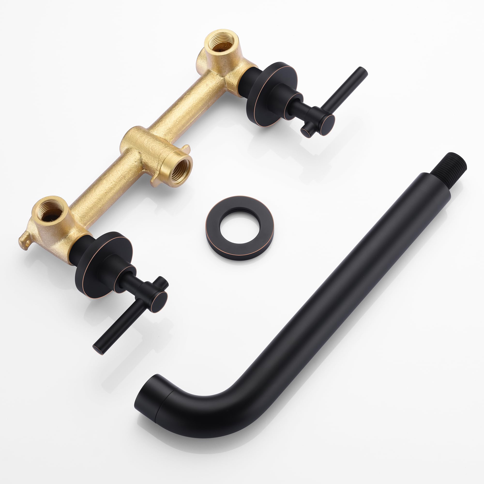 Sumerain Oil Rubbed Bronze Wall Mount Bathtub Faucet Set with Two Handles and Rough-in Valve - Perfect for Modern Bathroom Renovation and Spa-Like Soaking Experience