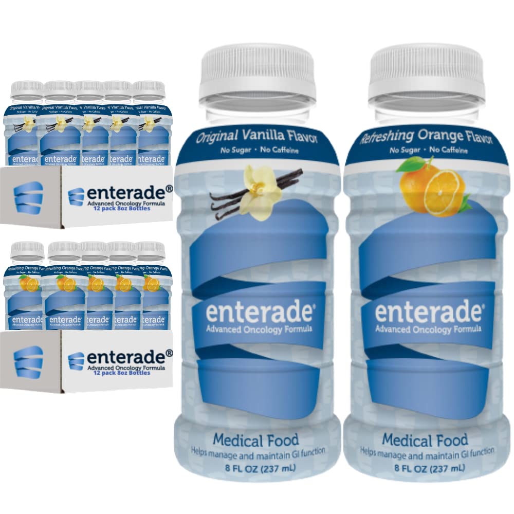Enterade AO Hydration Drink Bundle - 24 Bottles (12 Orange & 12 Vanilla) 8oz Each - Clinically Formulated to Reduce GI Side Effects from Treatments - Perfect for Chemotherapy, Radiation & Medical Recovery Hydration