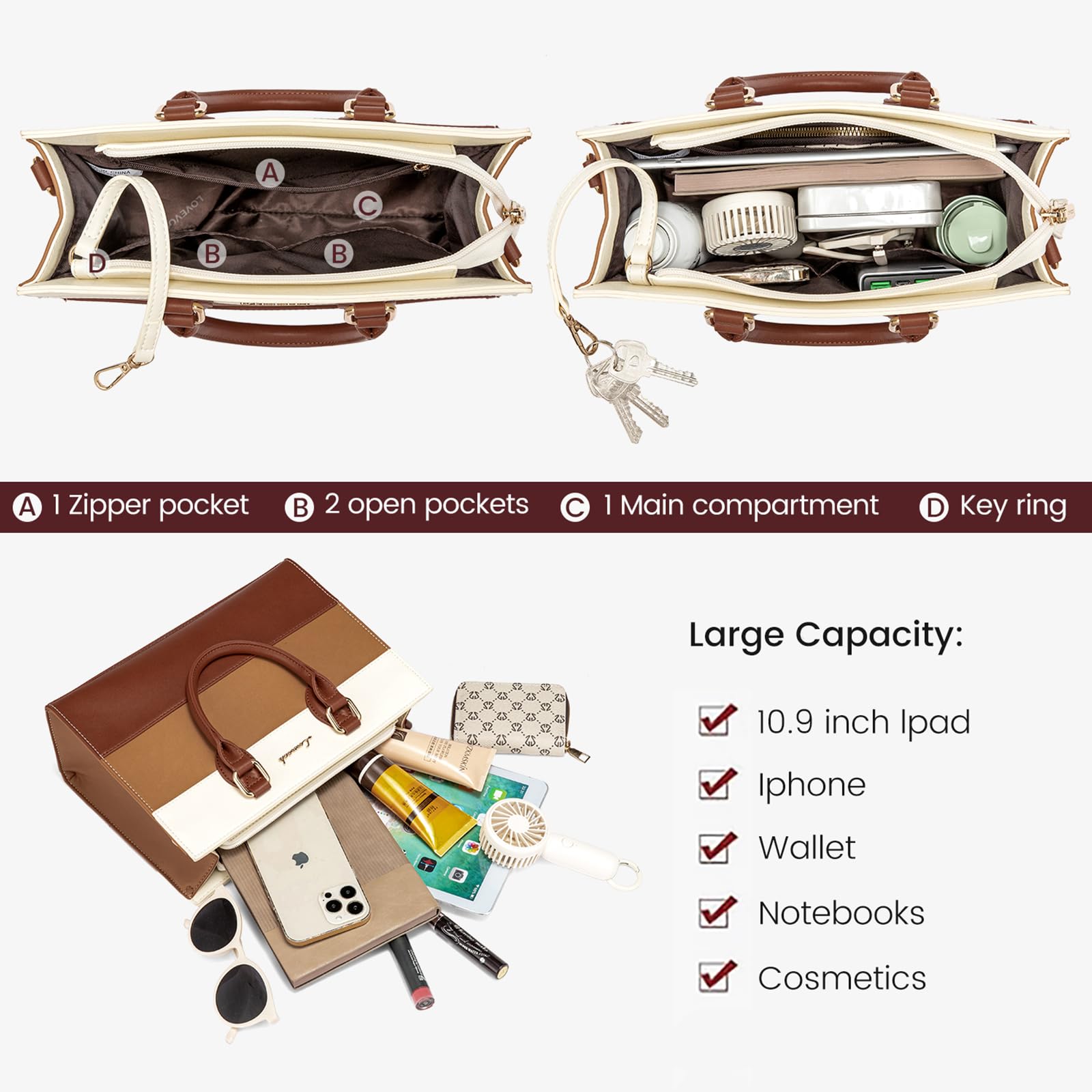 LOVEVOOK Women's PU Leather Tote Bag - Fashionable Shoulder Bag & Top Handle Satchel Purse for Ladies | Perfect for Work, Travel, and Everyday Use