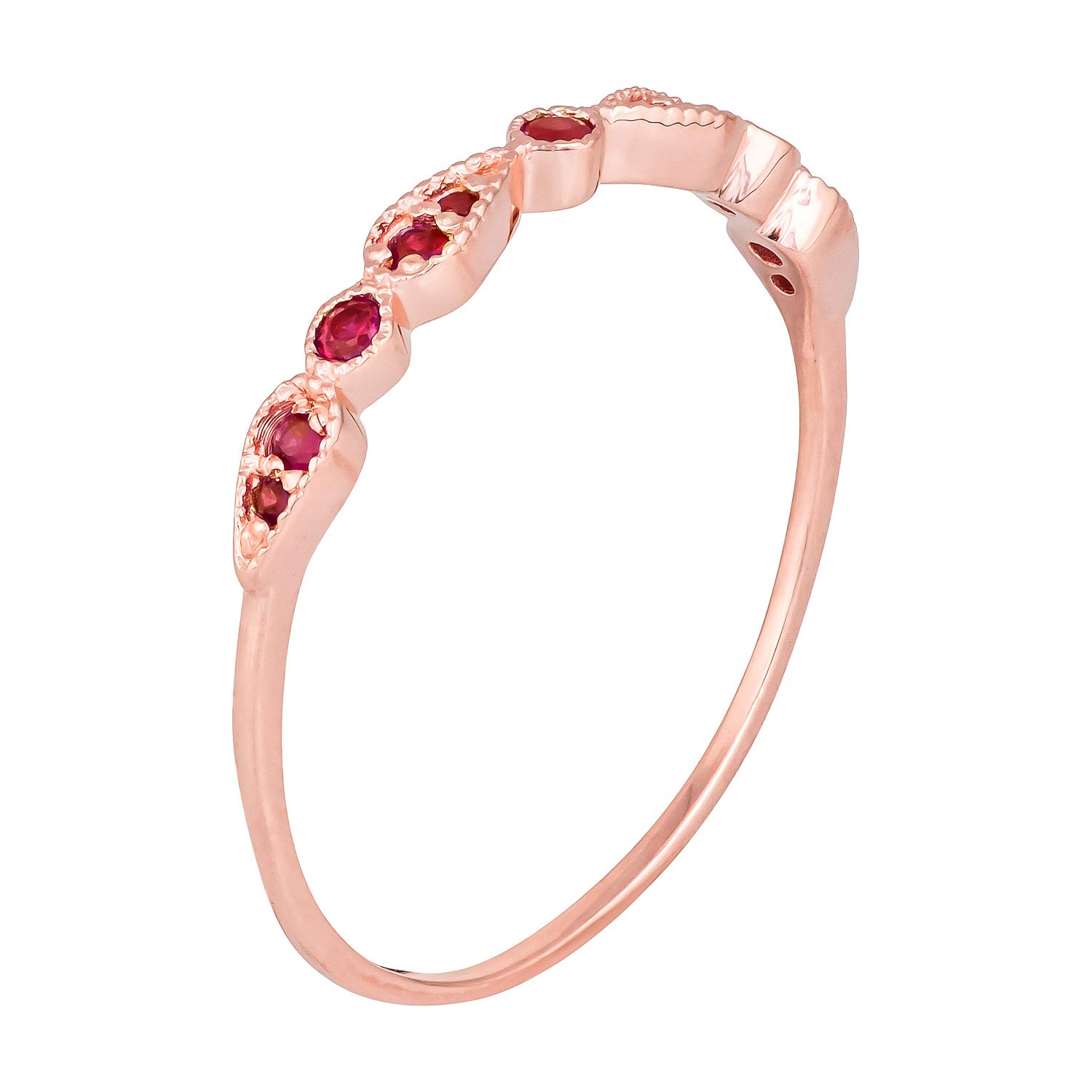 10K Rose Gold Genuine Round Ruby Stackable Ring for Women - Elegant Wedding Band, Anniversary Gift, Everyday Jewelry for Special Occasions