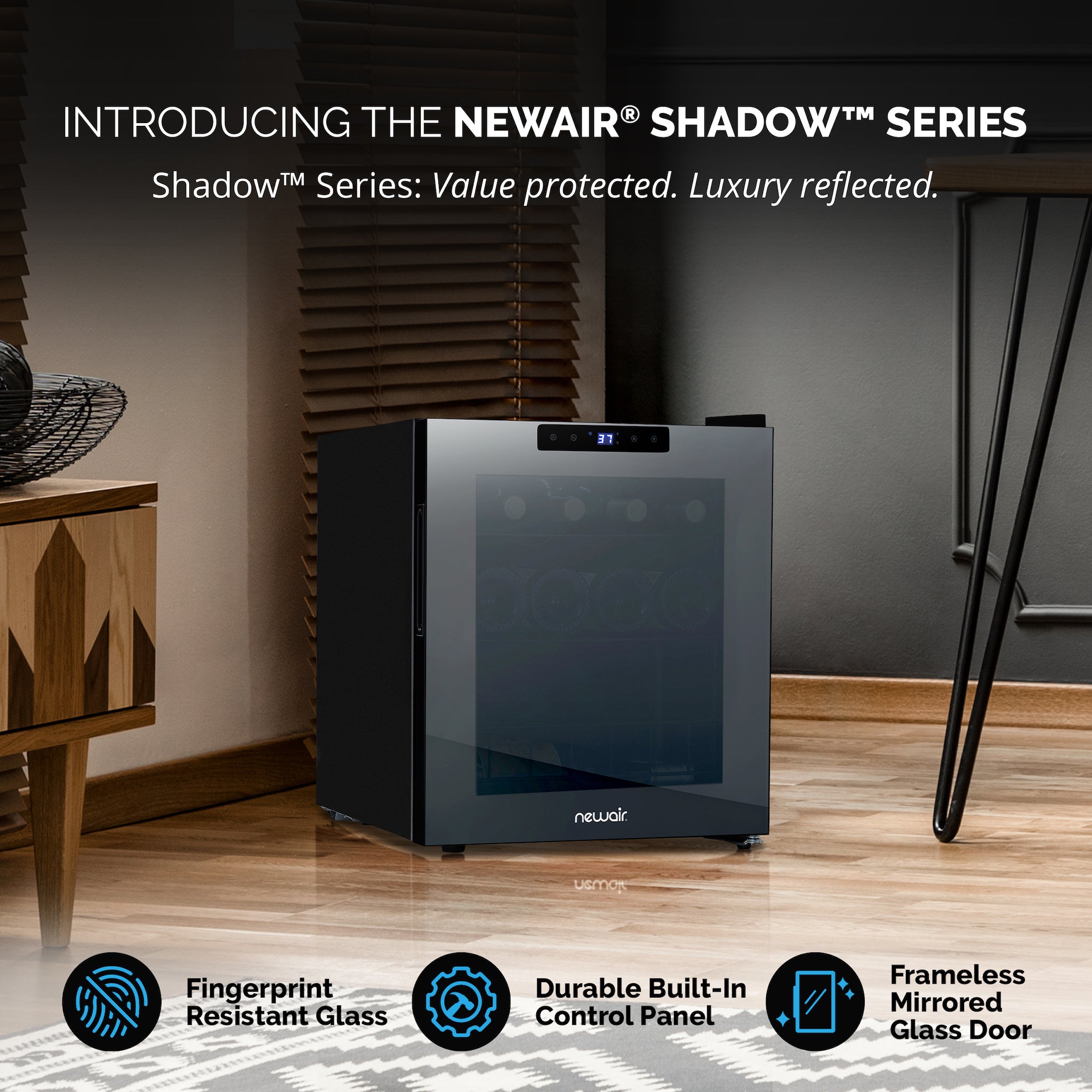 Newair® 16 Bottle 16.9 Black Freestanding Wine Cooler Refrigerator - Perfect for Home Bars, Restaurants, and Wine Cellars
