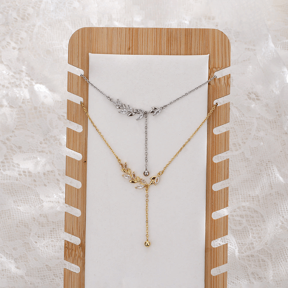 Marquise Olive Branch Leaf Y Necklace - Elegant Sterling Silver Pendant for Women | Perfect for Weddings, Anniversaries & Everyday Wear | R8236