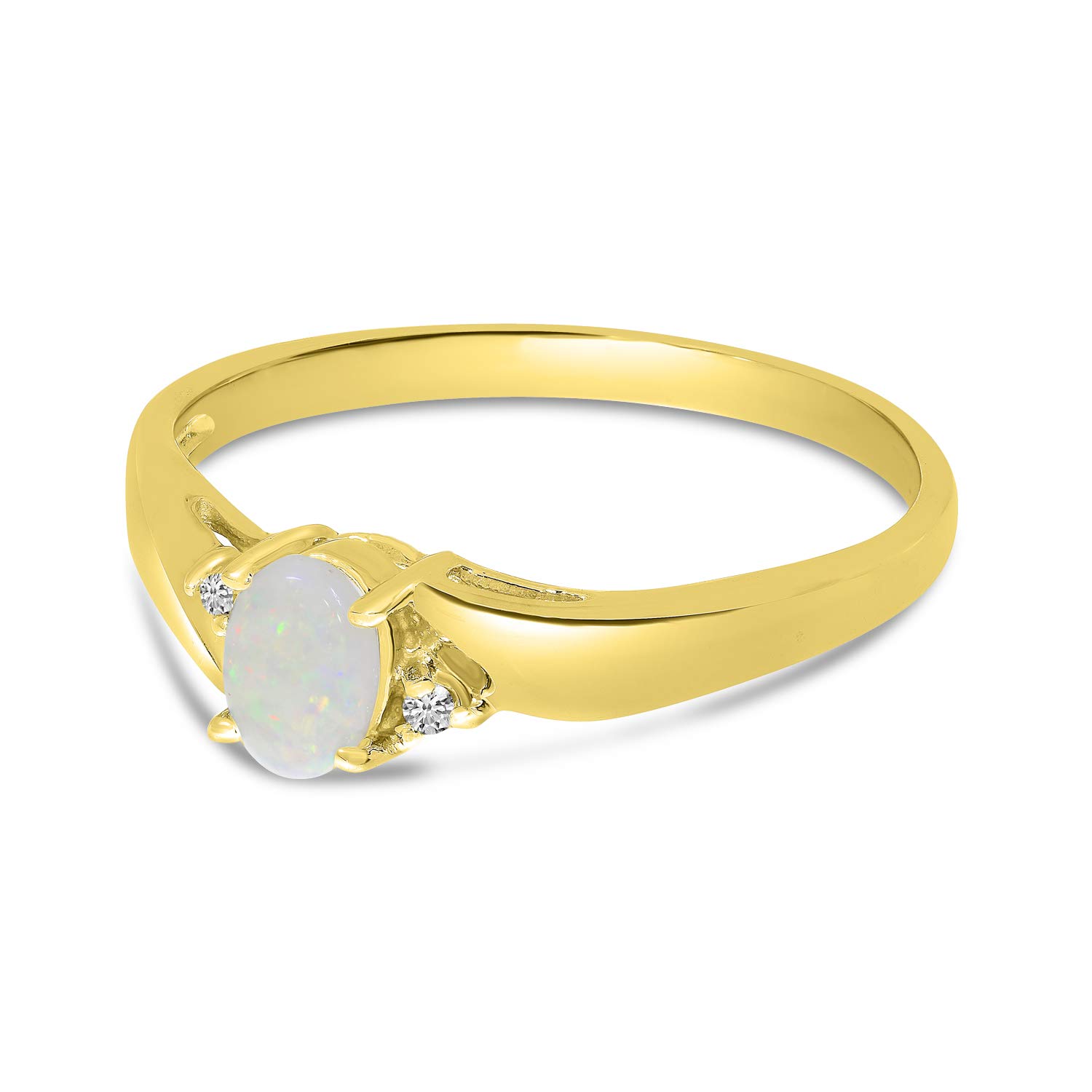 14K Yellow Gold Oval Opal and Diamond Ring for Women - Elegant Vintage Style Jewelry Gift for Engagement, Wedding, Anniversary & Special Occasions