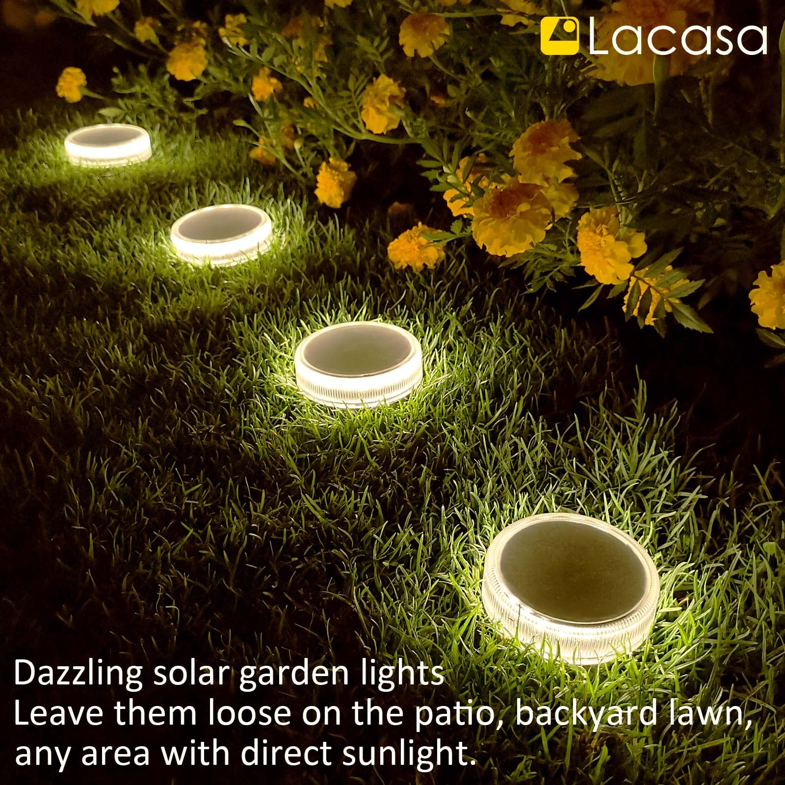 Lacasa Solar Deck Lights 4 Pack – 30LM Outdoor Solar Powered LED Step Lights, 4000K Natural White, IP68 Waterproof, Auto On/Off – Perfect for Garden, Stairs, Driveway, Pathway, Dock & Patio Lighting