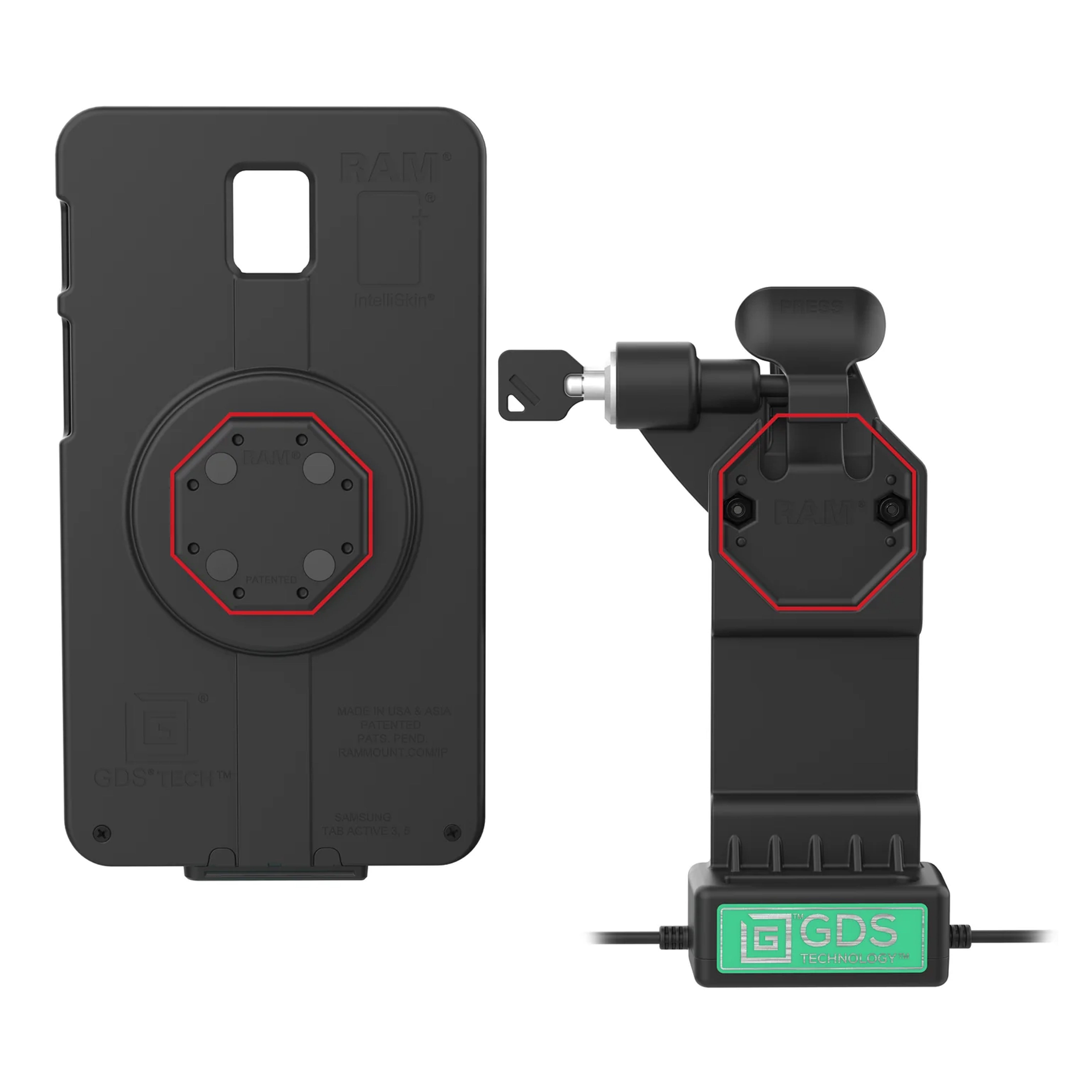 GDS® Uni Conn™ Left Locking Powered Dock with USB A & RJ45 Data Ports - Compatible with RAM Mounts (Model: GDS DOCKLL U1CP RJ45AU) | Perfect for Truck Drivers, Fleet Management & Mobile Workstations