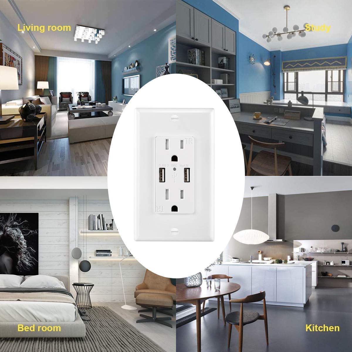 10-Pack High Speed 4.2A USB Outlet Charger Wall Plate - Dual USB Ports, 15A 125V 60Hz Tamper Resistant Electrical Receptacle with Free Faceplate - Perfect for Home, Office & Hotel Room Charging Stations