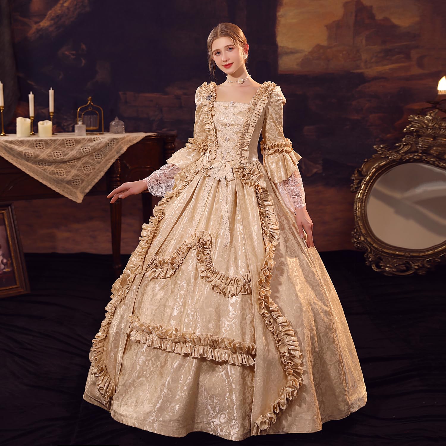 Victorian Rococo Ball Gown - Elegant Long Evening Party Dress for Women | CountryWomen Maiden Costume for Theater, Reenactment & Special Occasions