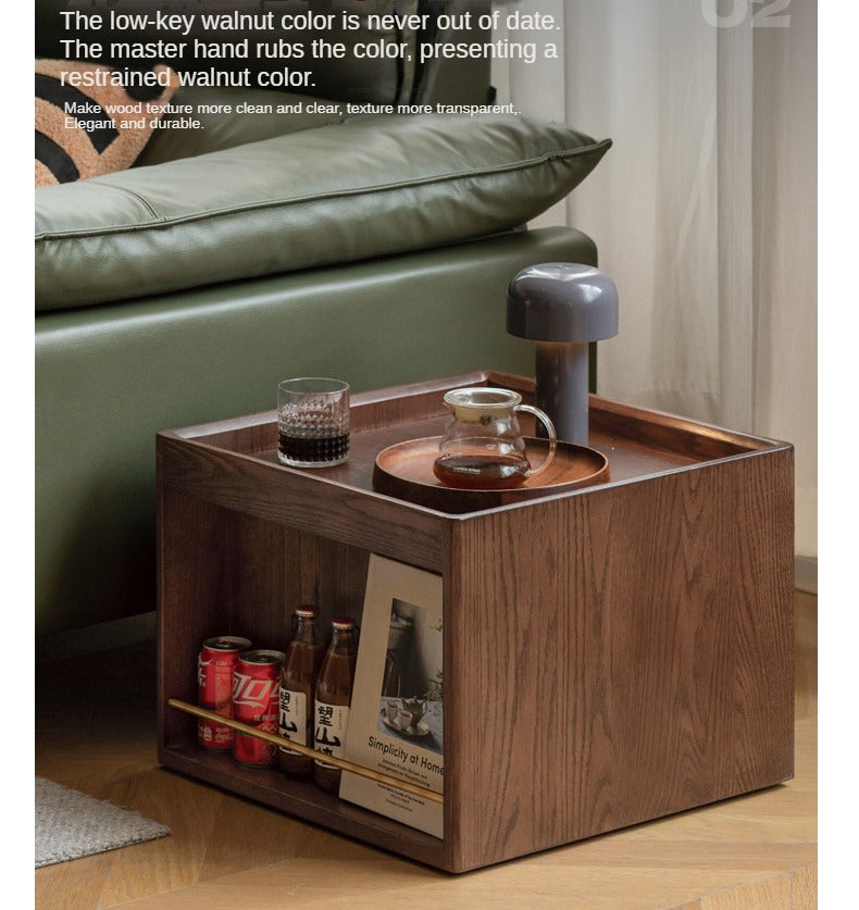 Solid Oak and Black Walnut Wood Rocking Coffee Table - Rustic Movable Side Table for Living Room, Patio, or Outdoor Use