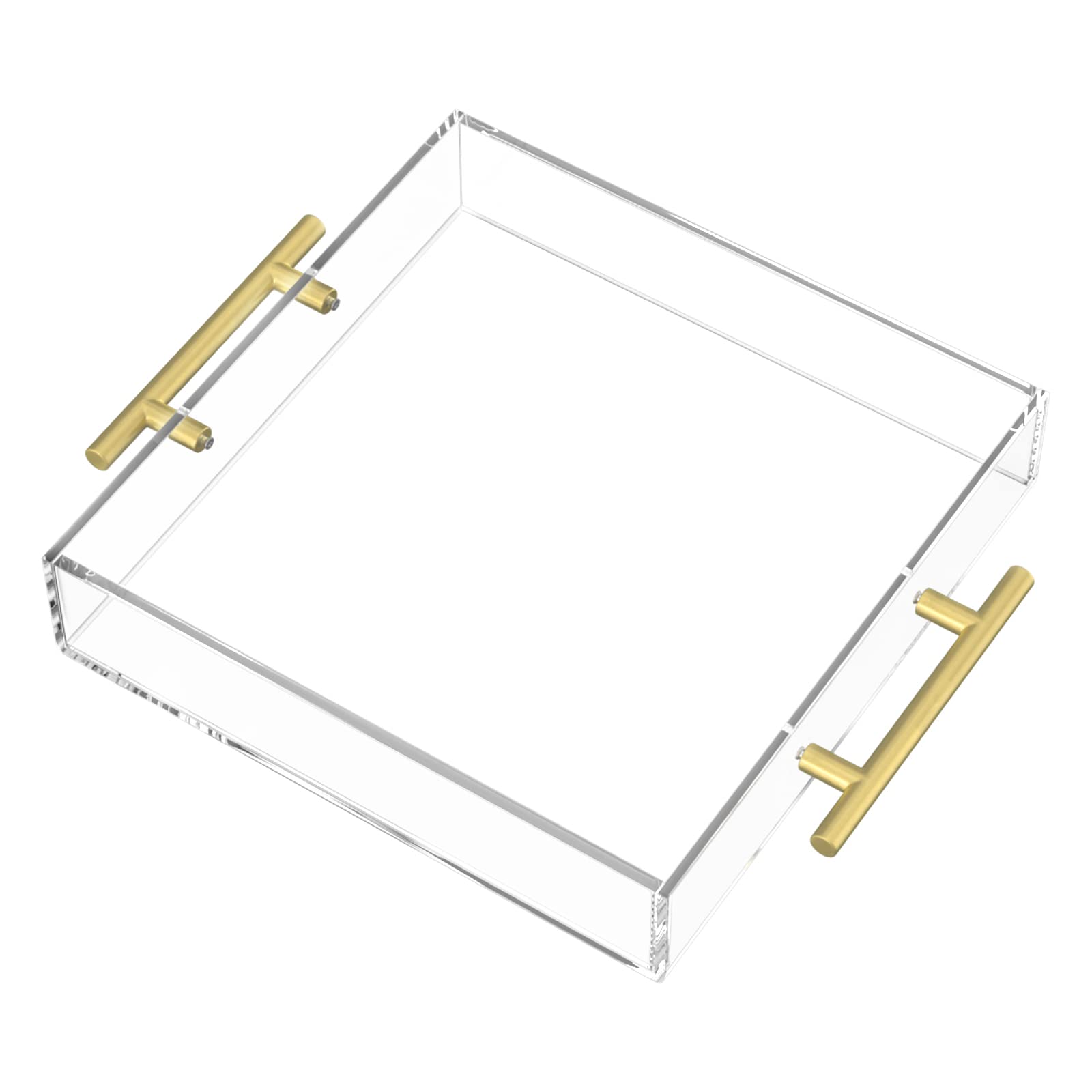 12x12 Inch Clear Acrylic Serving Tray with Gold Handles - Decorative Coffee, Appetizer & Breakfast Tray - Perfect for Bathroom Vanity, Kitchen & Hosting Essentials