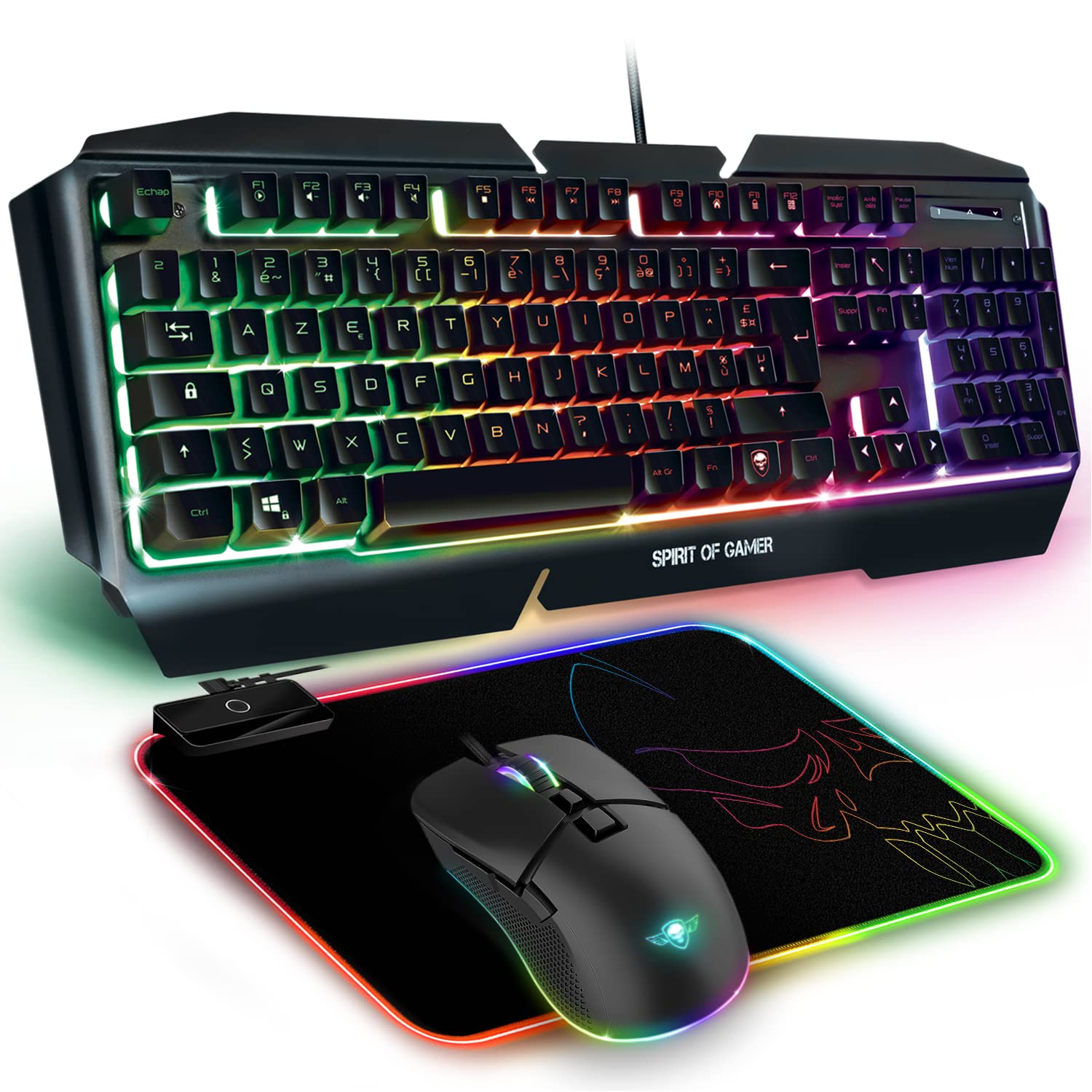 Spirit of Gamer - Ultimate 500 RGB Gaming Bundle for PC/Xbox/PlayStation - Mechanical Gaming Keyboard with Aluminum Frame & Anti-Ghosting, 6400 DPI 7-Button Gaming Mouse, RGB Mouse Pad - Perfect for Esports, Streaming & Professional Gaming Setup
