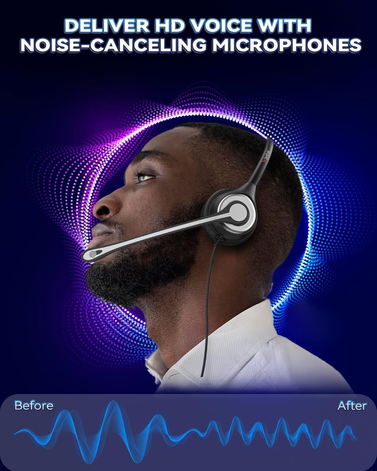 Wantek RJ9 Telephone Headset with Noise Cancelling Microphone - Office Headset Compatible with Plantronics, Polycom, Avaya, ShoreTel & NEC Landline Phones - Perfect for Call Centers, Customer Service & Remote Work