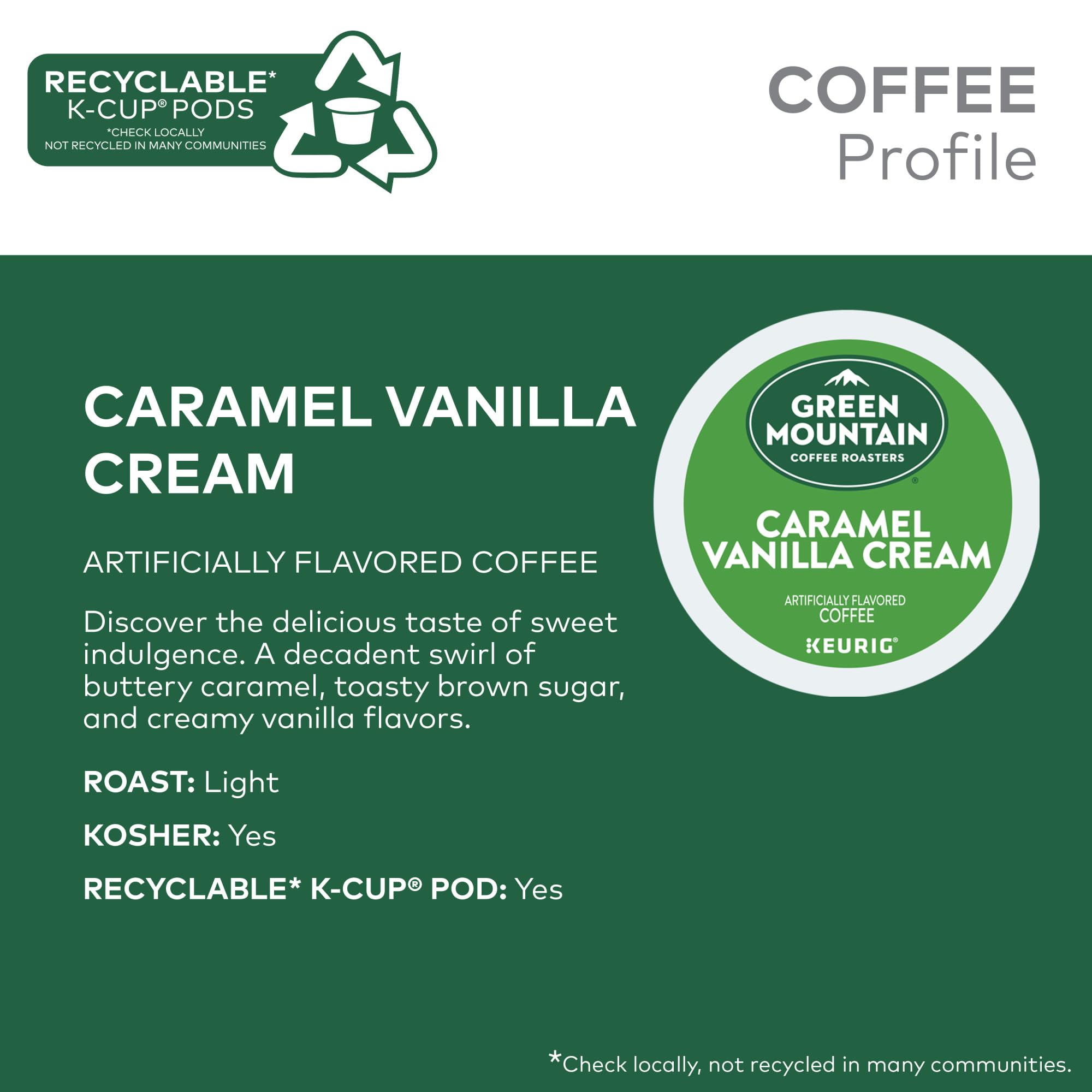 Green Mountain Coffee Roasters Caramel Vanilla Cream Light Roast K-Cup Pods - 96 Count for Keurig Single-Serve Brewers | Perfect for Morning Coffee & Office Break