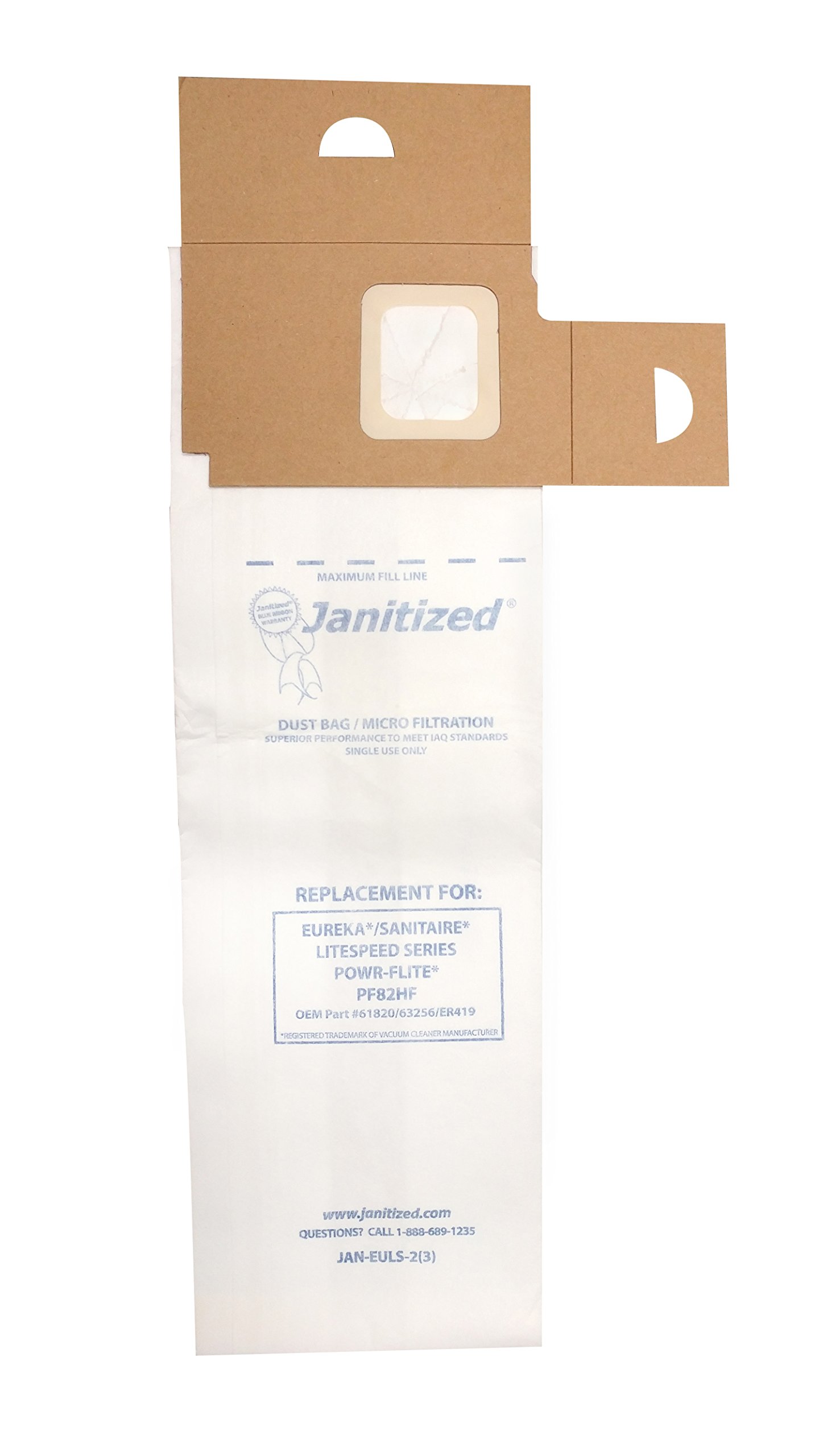 Premium Replacement Vacuum Bags for Eureka LiteSpeed 5700-5739 & 5800-5839 Series - Compatible with Powr-Flite PF82HF Vacuum Cleaners - OEM# 61820, 63256 & ER419 - Commercial Grade Dust Bags (3-Pack) - Ideal for Offices, Hotels, and Home Deep Cleaning