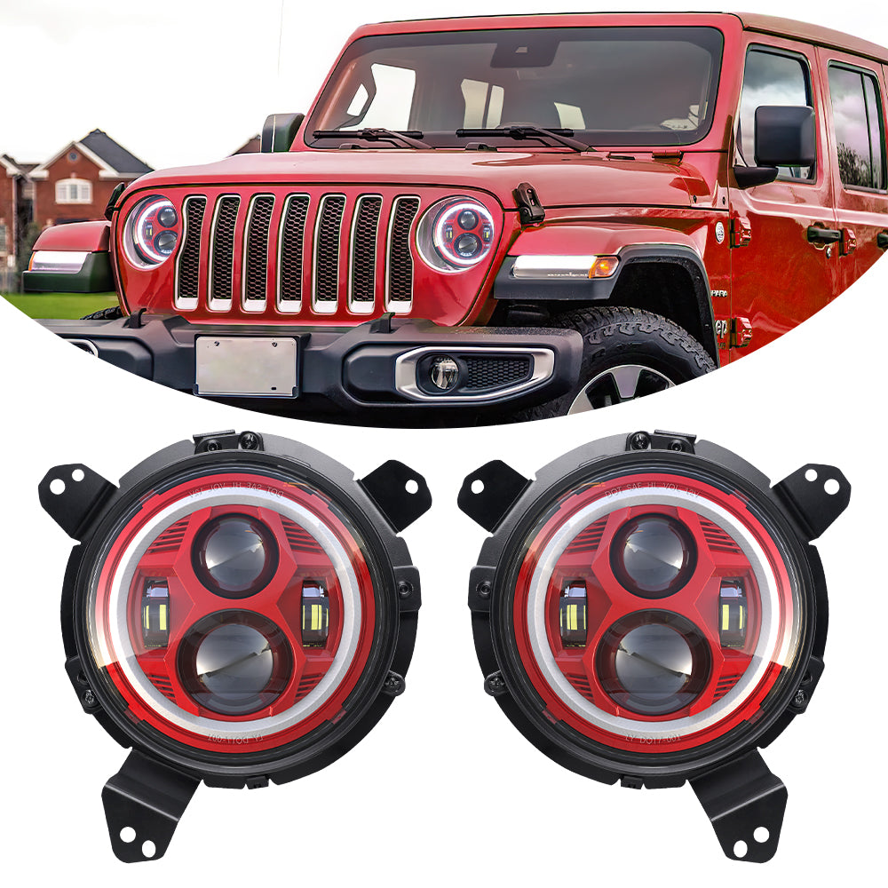 LOYO 7 LED Spider Headlight with Halo DRL + 9 LED Mounting Bracket Ring Compatible with 2018-2023 Jeep Wrangler JL & Gladiator - Off-Road Lighting Upgrade for Night Driving & Adventure