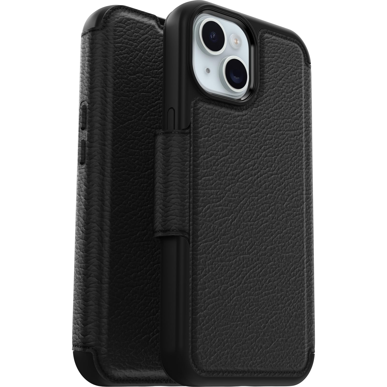 OtterBox Strada Premium Leather Case for iPhone 15 with MagSafe - Shockproof & Drop Proof Military-Grade Protection, Slim Folio Design with 2 Card Holders (Black) | Perfect for Business Professionals & Everyday Use