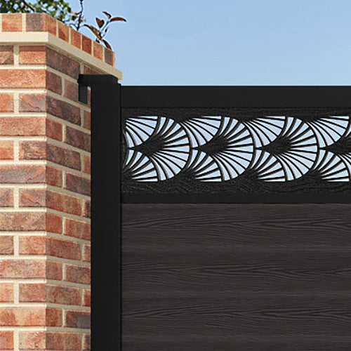 Classic Laurel Straight Top Driveway Gate - Dark Oak Finish with Decorative Top Screen | Elegant Driveway Entrance for Homes & Estates | Perfect for Privacy & Security