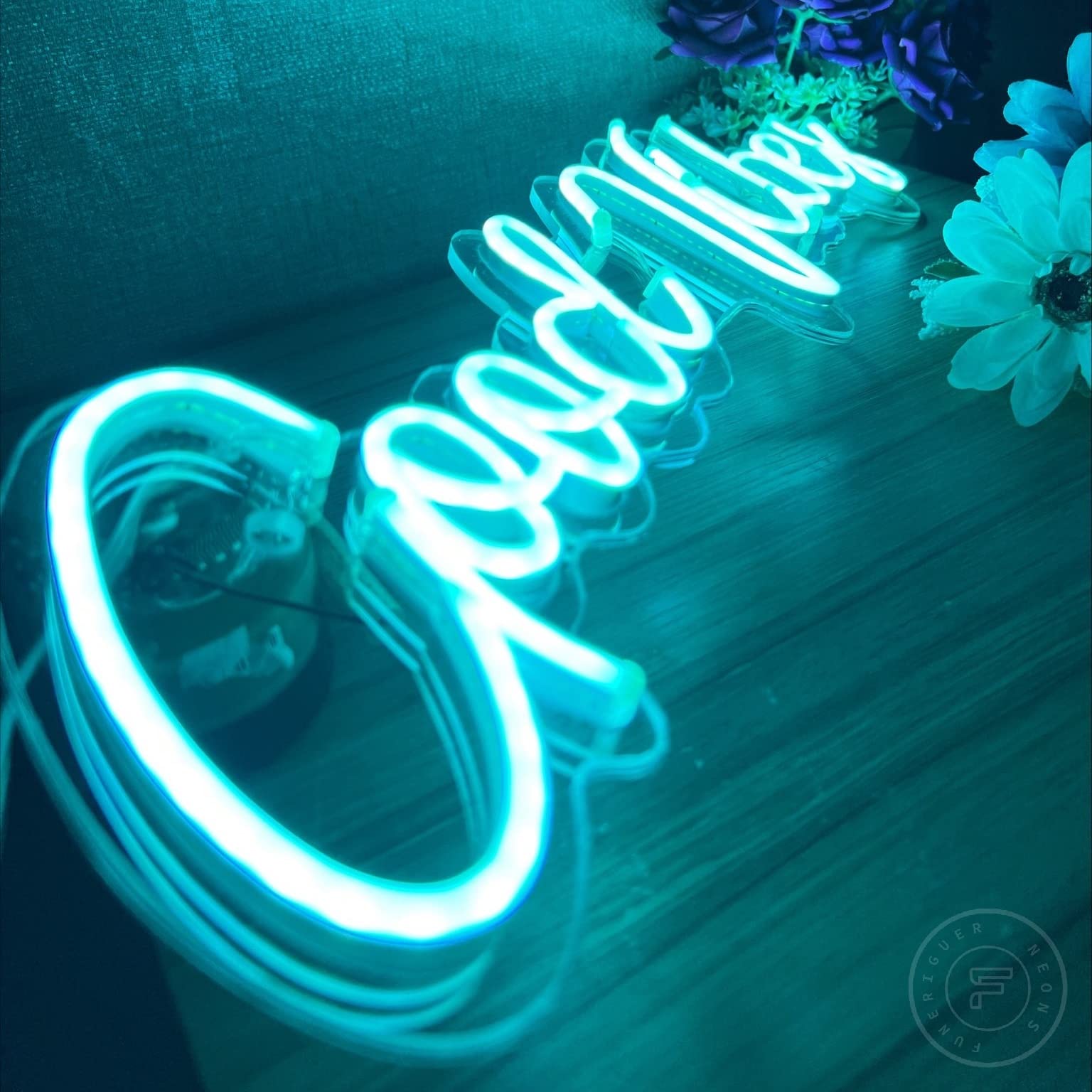 Good Vibes Neon Sign - Dimmable LED Wall Decor for Bedroom, Game Room & Parties | Ice Blue Aesthetic Lighting for Home & Bar Decor | Perfect for Wall Art, Gifts & Special Events