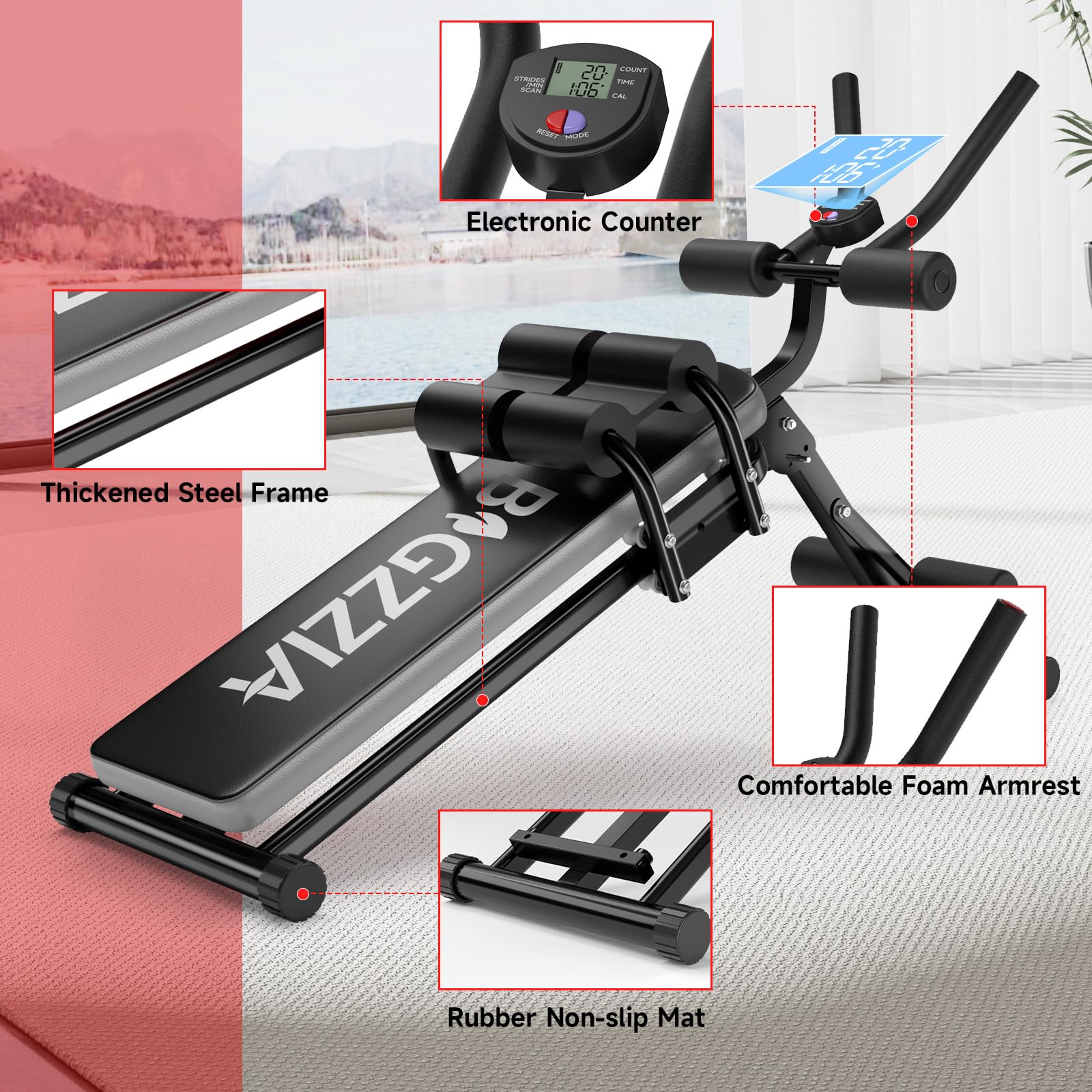 Bigzzia Ab Machine - Foldable Adjustable Abdominal Trainer for Home Gym, Core & Stomach Workout Equipment | Perfect for Crunches, Sit-Ups & Full Ab Exercises at Home