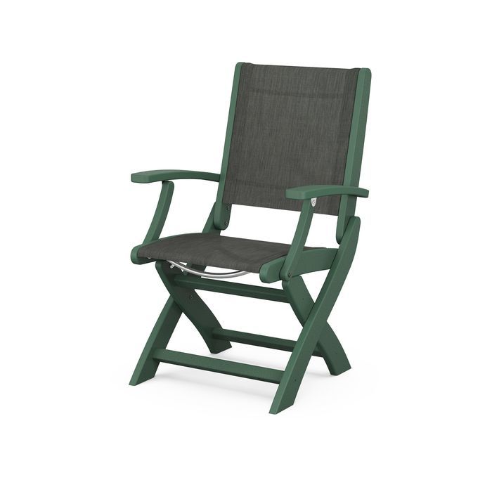 POLYWOOD Coastal Folding Chair - Durable Outdoor Furniture for Patio, Beach & Poolside - Weather-Resistant Adirondack Style Chair with Cup Holder