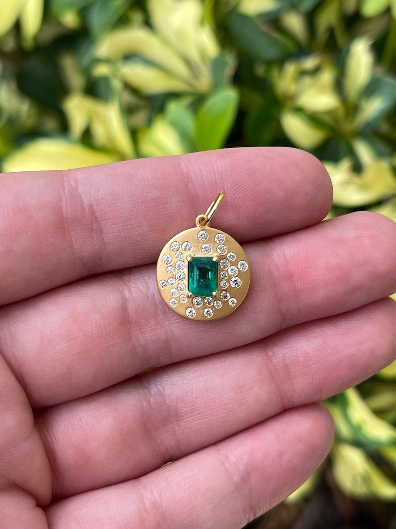 0.92tcw 14K Gold Emerald & Diamond Constellation Medallion Charm Pendant for Women - Elegant Necklace Jewelry Gift for Birthday, Anniversary & Special Occasions