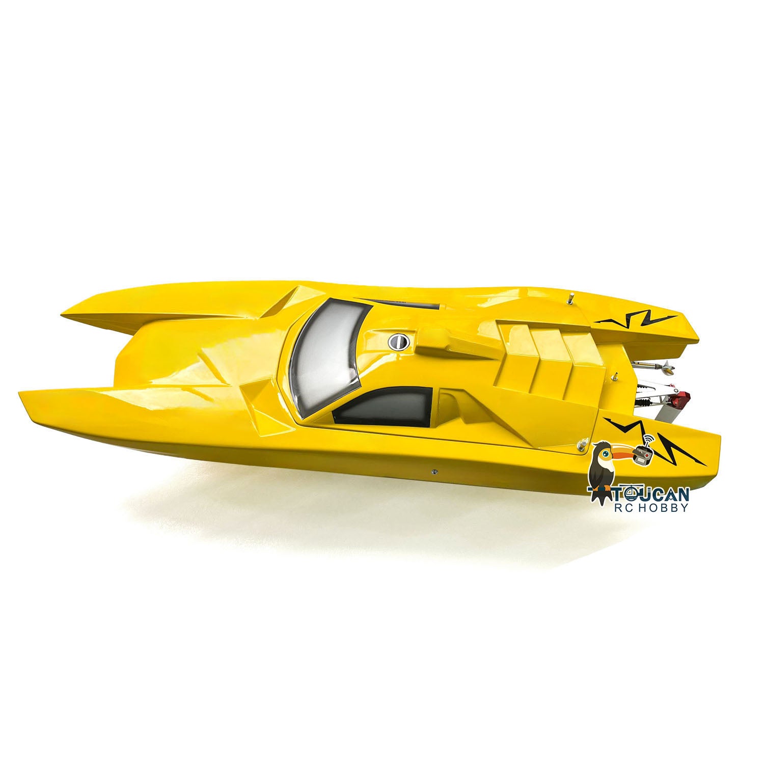 E53 Reventon Fiber Glass 2.4Ghz PNP Electric Racing RC Boat DIY Model with ESC Motor - 1305x360x220mm (Grey & Yellow) - High Speed Remote Control Boat for Lakes, Pools & Racing Competitions