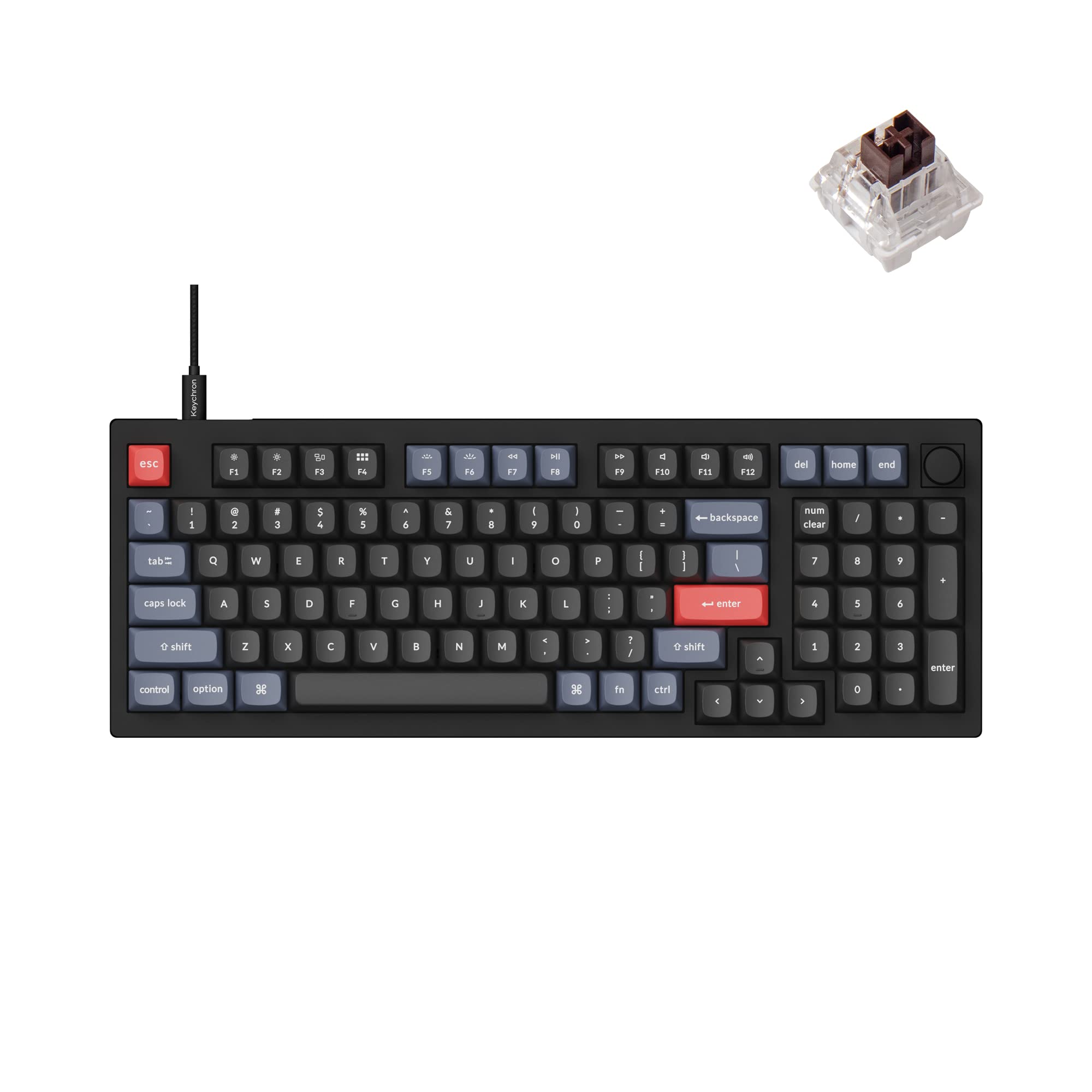 Keychron V5 Wired Custom Mechanical Keyboard with Knob - 96% Compact Layout, QMK/VIA Programmable, Hot-Swappable K Pro Brown Switches, Mac/Windows/Linux Compatible (Black) - Perfect for Gaming, Coding & Office Work
