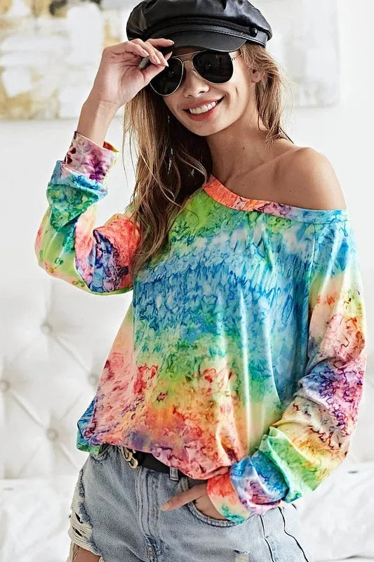 BiBi Tie Dye Soft Knit Jersey T-Shirt for Women | Comfortable Casual Tee | Perfect for Summer Outfits, Beach Days & Weekend Wear
