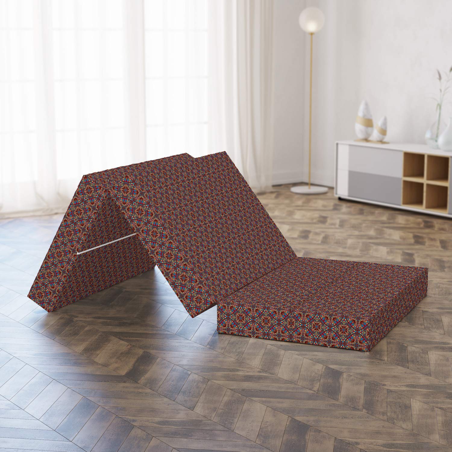 Ambesonne Colorful Foldable Mattress - Vivid Oriental Glass Design, 74.8