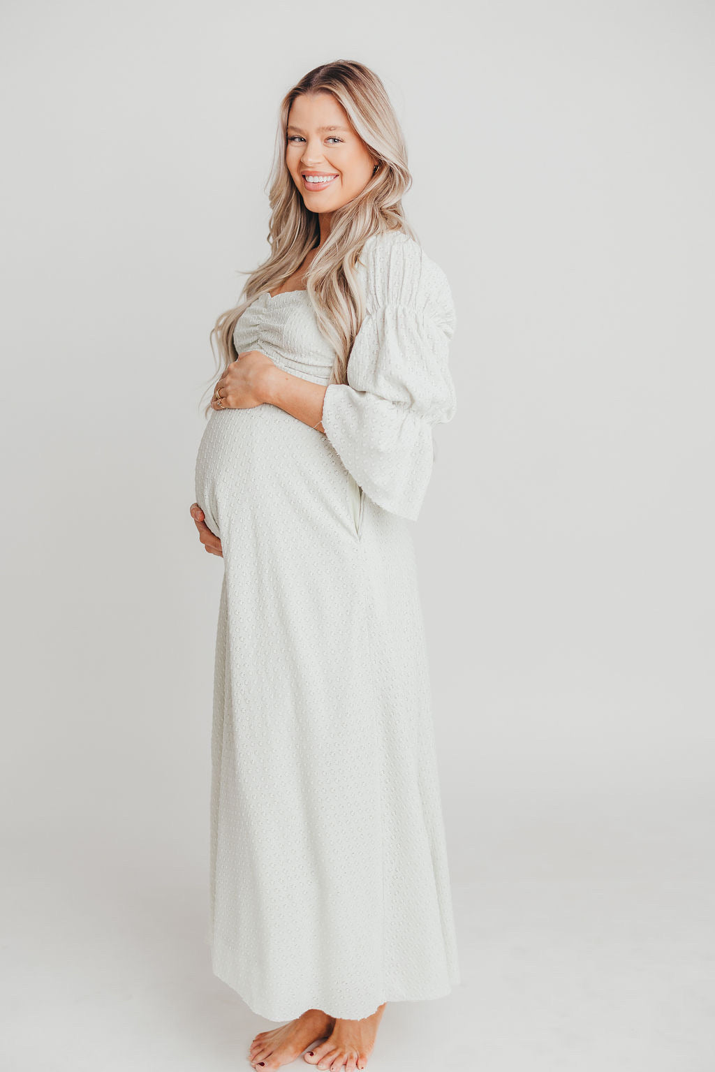 Corrine Tiered Sleeve Maxi Dress with Pockets - Bump Friendly Maternity Dress, Inclusive Sizing (S-3XL) in Refreshing Mint Green | Perfect for Baby Showers, Beach Vacations & Summer Weddings