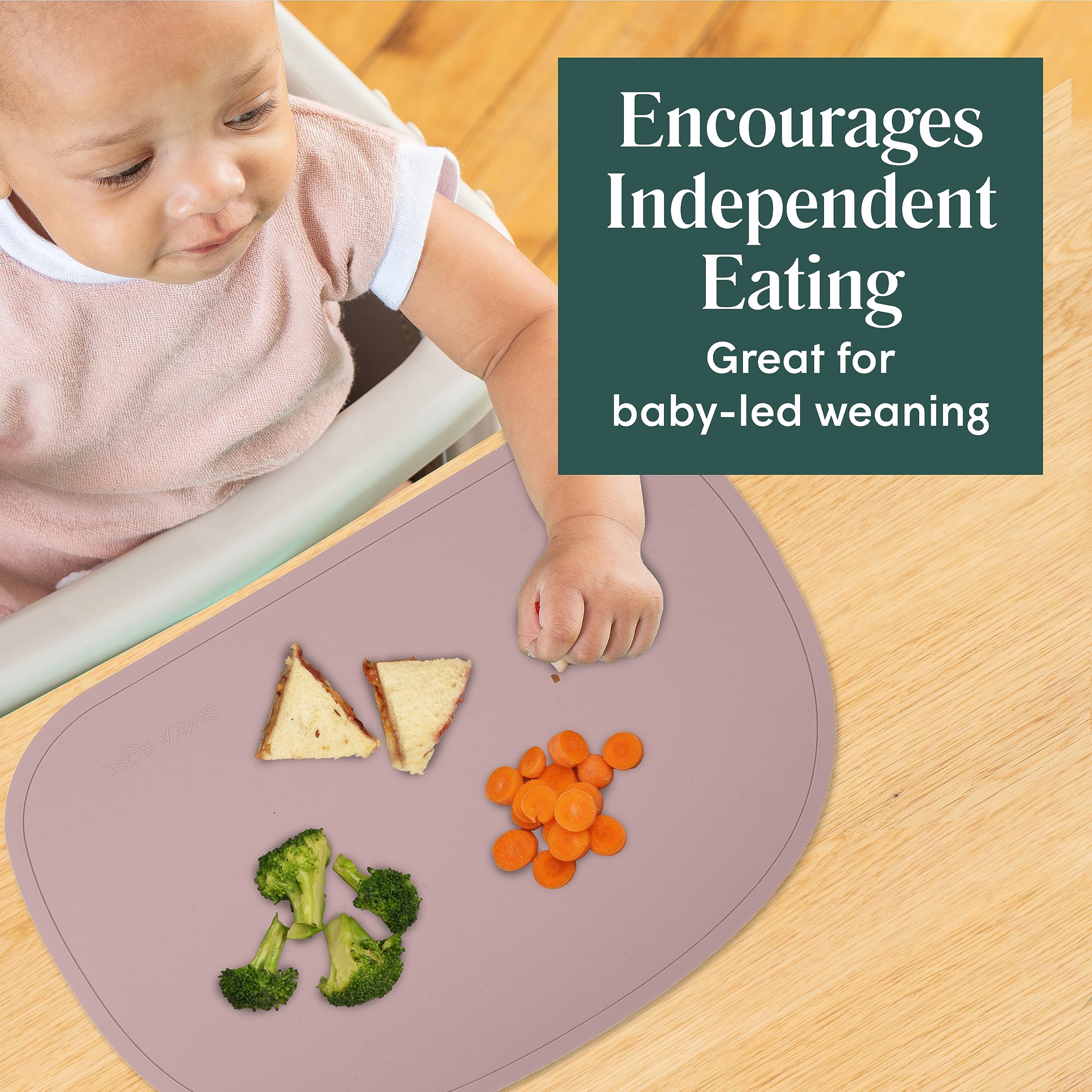 Simka Rose Silicone Baby Placemats - Non-Slip Toddler Placemats with Raised Edges for Dining Tables, Restaurants & Travel - Dishwasher Safe (Sage) - Perfect for Messy Eaters, Baby-Led Weaning & Family Meals
