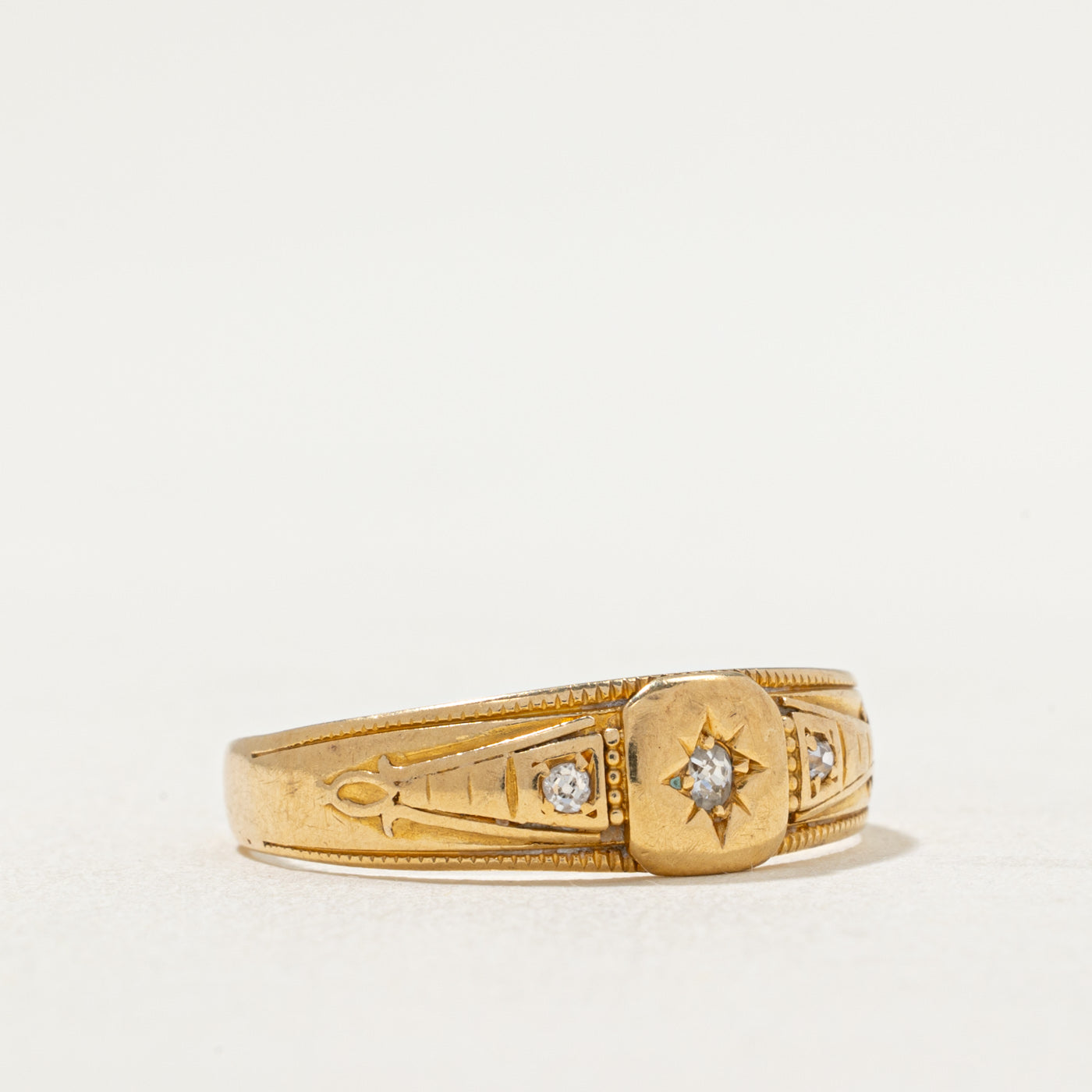 Antique Three Stone Diamond Ring - 0.06 Carat Total Weight (CTW) - Size 8.75 - Vintage Engagement Wedding Band - Perfect for Proposals, Anniversaries & Special Occasions