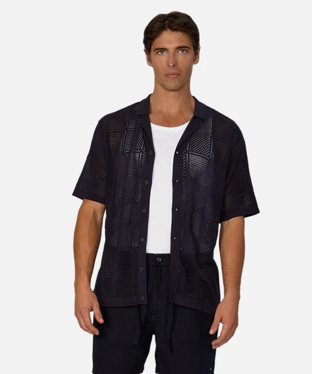 Castel Short Sleeve Shirt for Men - Premium Mid Navy Cotton Casual Button Down Shirt - Perfect for Office, Business Casual & Summer Outings