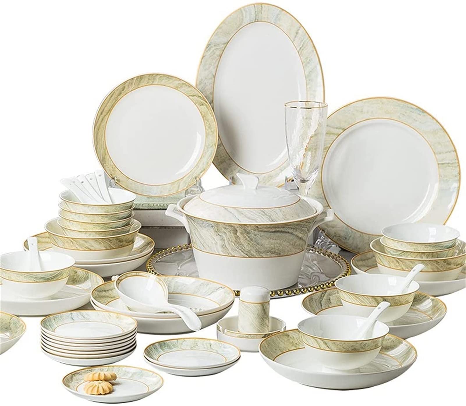 Premium European Bone China Ceramic Tableware Set - Elegant Dinner Plates, Bowls & Chopsticks in Gift Box - Perfect for Fine Dining, Wedding Gifts & Home Decor
