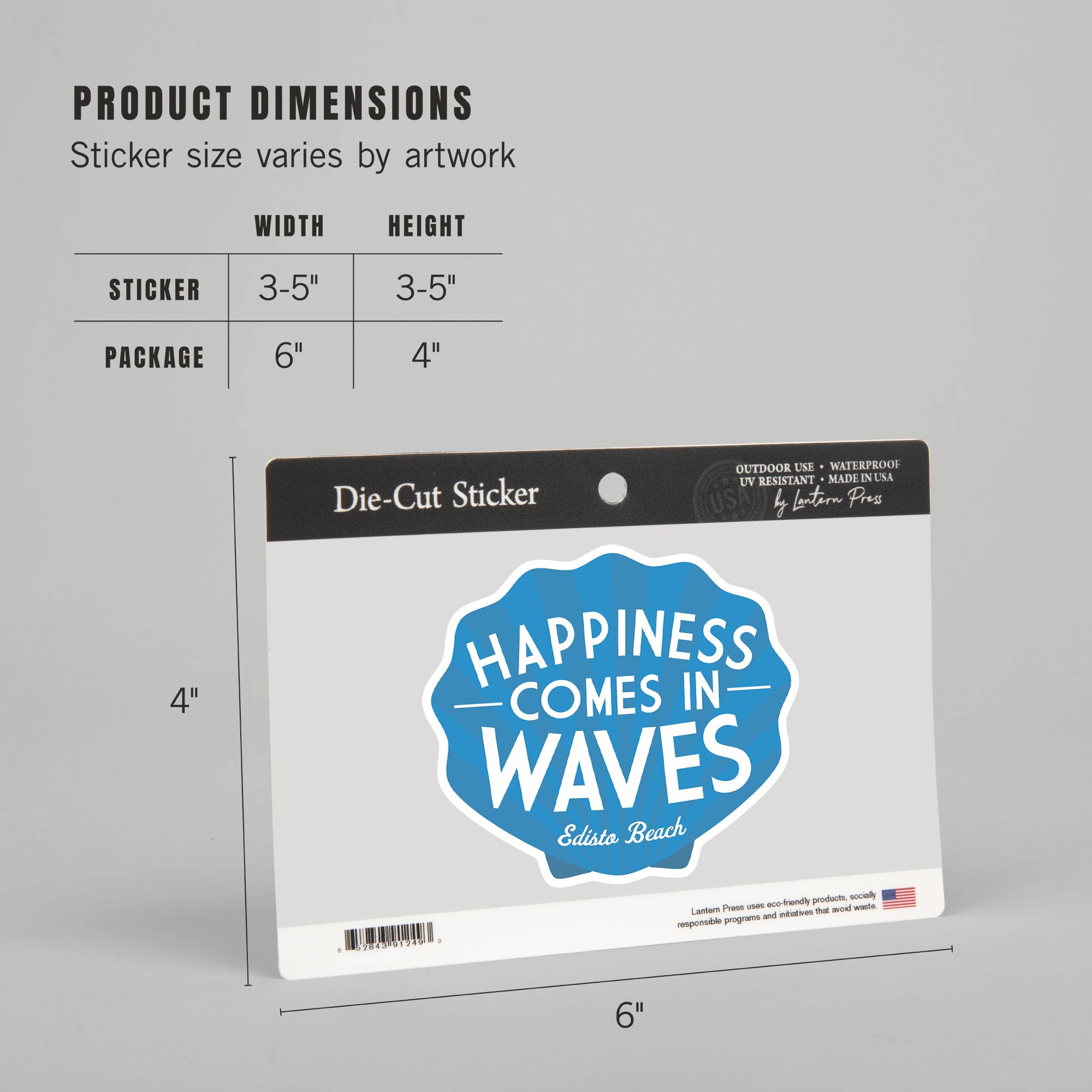Waterproof Die Cut Vinyl Sticker - Edisto Beach South Carolina 'Happiness Comes in Waves' Decal (3-6 inch) for Cars, Laptops, Water Bottles & Coolers - Perfect for Beach Lovers & Coastal Decor