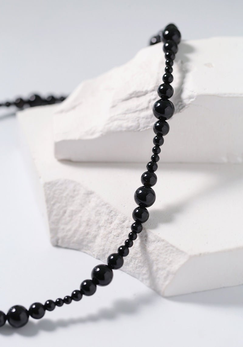 Gradual Black Onyx Beaded Necklace for Women - Elegant Natural Stone Jewelry for Everyday Wear, Office & Special Occasions