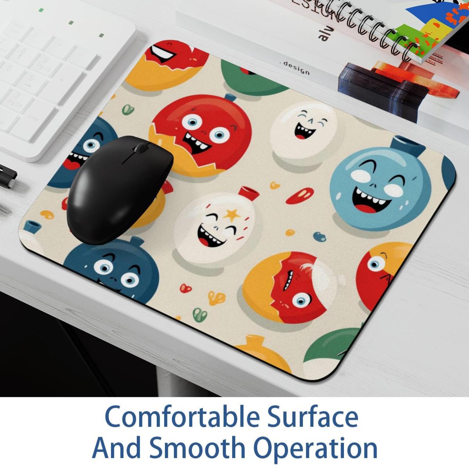 Cute Bowling Balls Emoticon Desk Mat - Non-Slip Rubber Base Gaming Mouse Pad & Keyboard Mat for Work, Office, Home & PC Gaming - Perfect for Computer Desks, Workstations & Gaming Setups