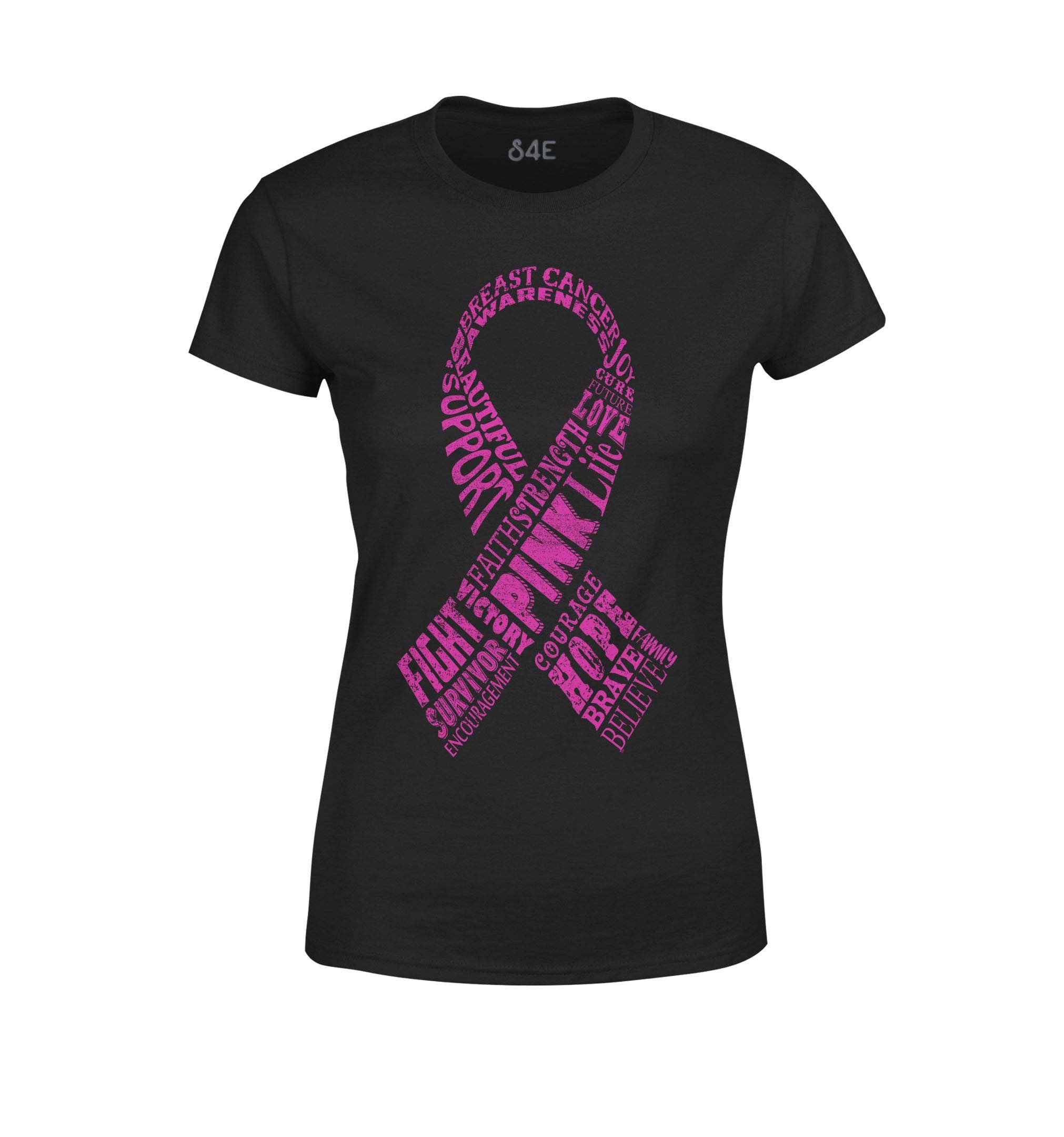 Breast Cancer Awareness Pink Ribbon Distressed Women's T-Shirt - Support Survivors & Fight Cancer - Perfect for Fundraisers, Walks & Awareness Events