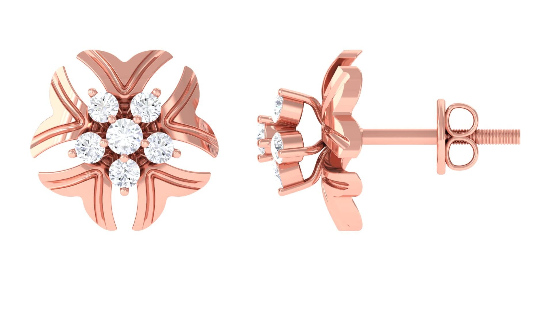 1/2 CT Moissanite Stud Earrings for Women - 14K Solid Gold Floral Petal Design with Engraved Details | Perfect for Weddings, Anniversaries, and Everyday Elegance