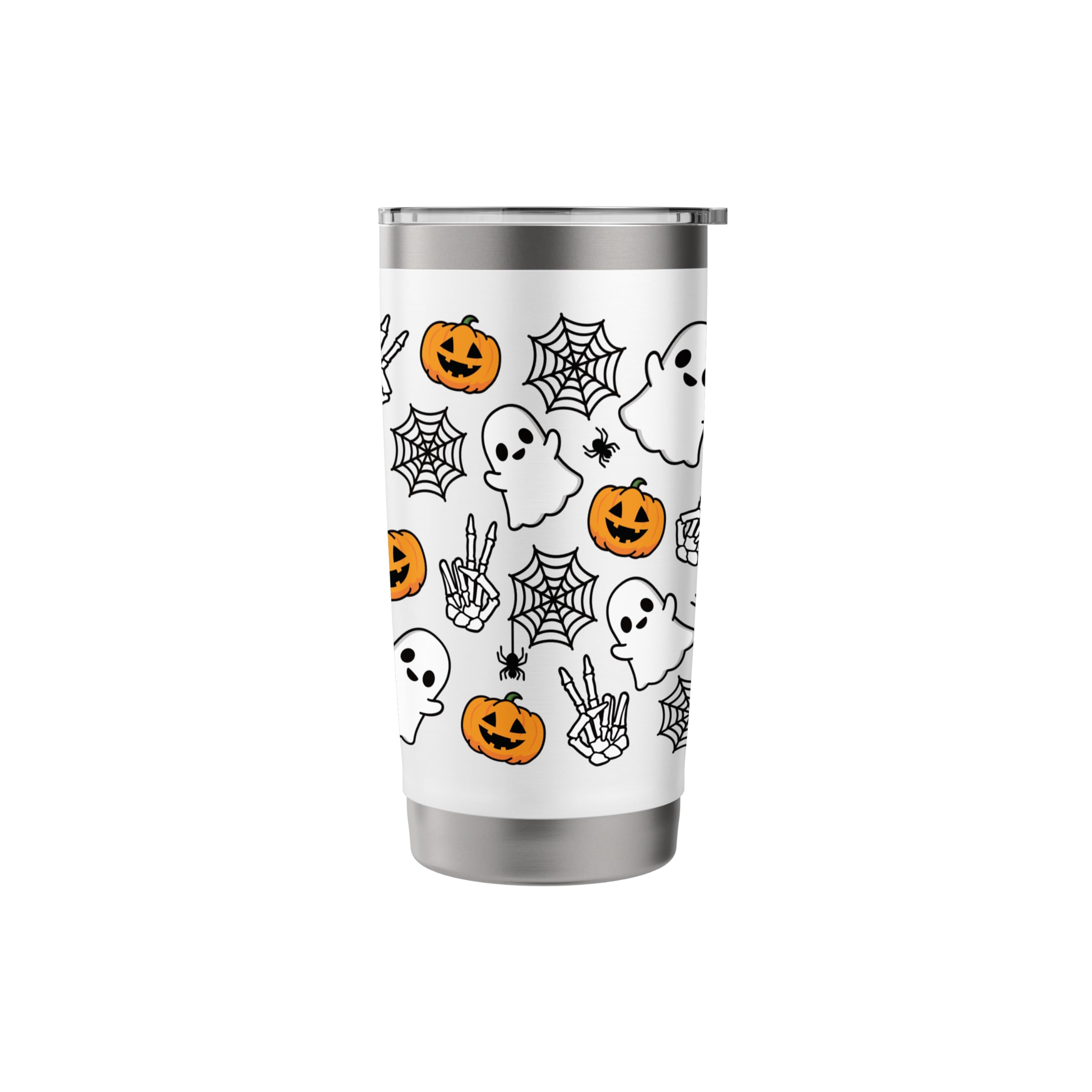 Spooky Ghost Pumpkin Halloween Stainless Steel Tumbler with Lid - 20oz Insulated Travel Mug for Coffee & Tea, Cute Fall Gift for Women - Perfect for Halloween Parties, Office Use & Autumn Adventures