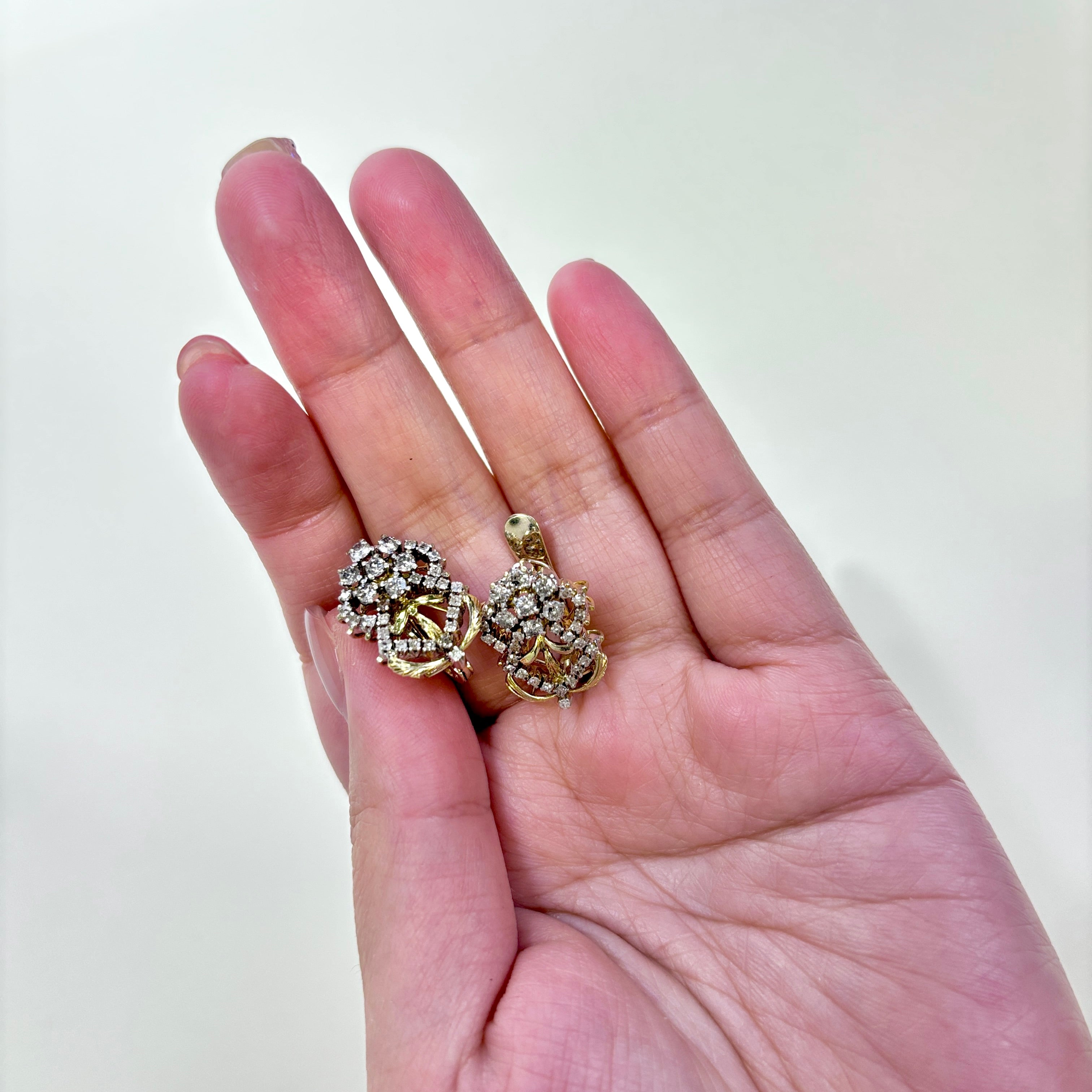 14K Yellow Gold Diamond Cluster Earrings 1.22ctw - Elegant Dangle Earrings for Women, Perfect for Weddings, Parties & Special Occasions