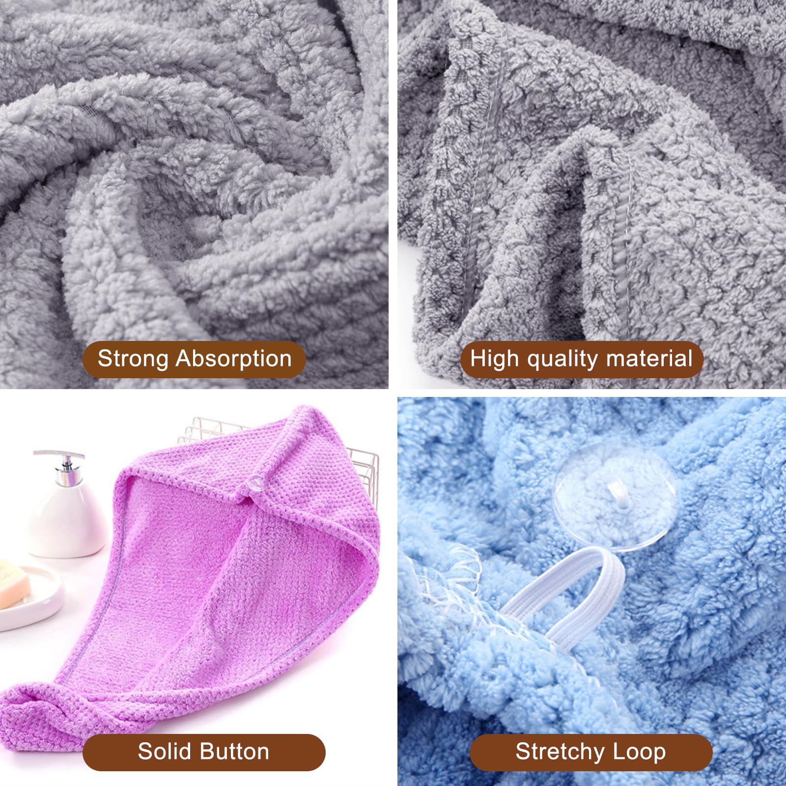5 Pack Soft Microfiber Hair Towel Wrap - Quick Dry Elastic Hair Turbans for Women & Curly Hair - Perfect for Post-Shower, Gym, Swimming & Travel Use