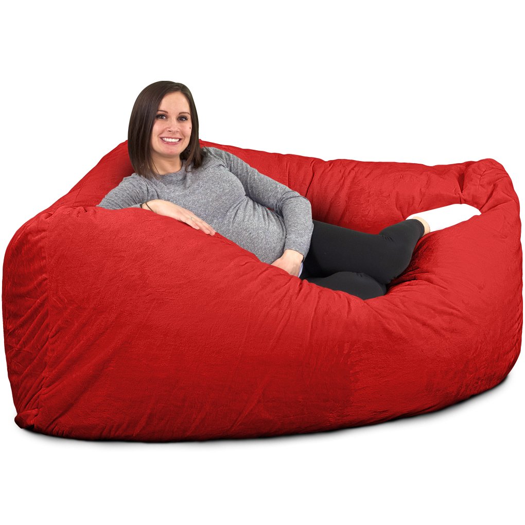 ULTIMATE SACK Oversized Corner Bean Bag Chair for Adults - Red Suede Comfortable Lounger for Living Room, Bedroom, Game Room & Dorm - Perfect for Relaxing, Gaming & Movie Nights