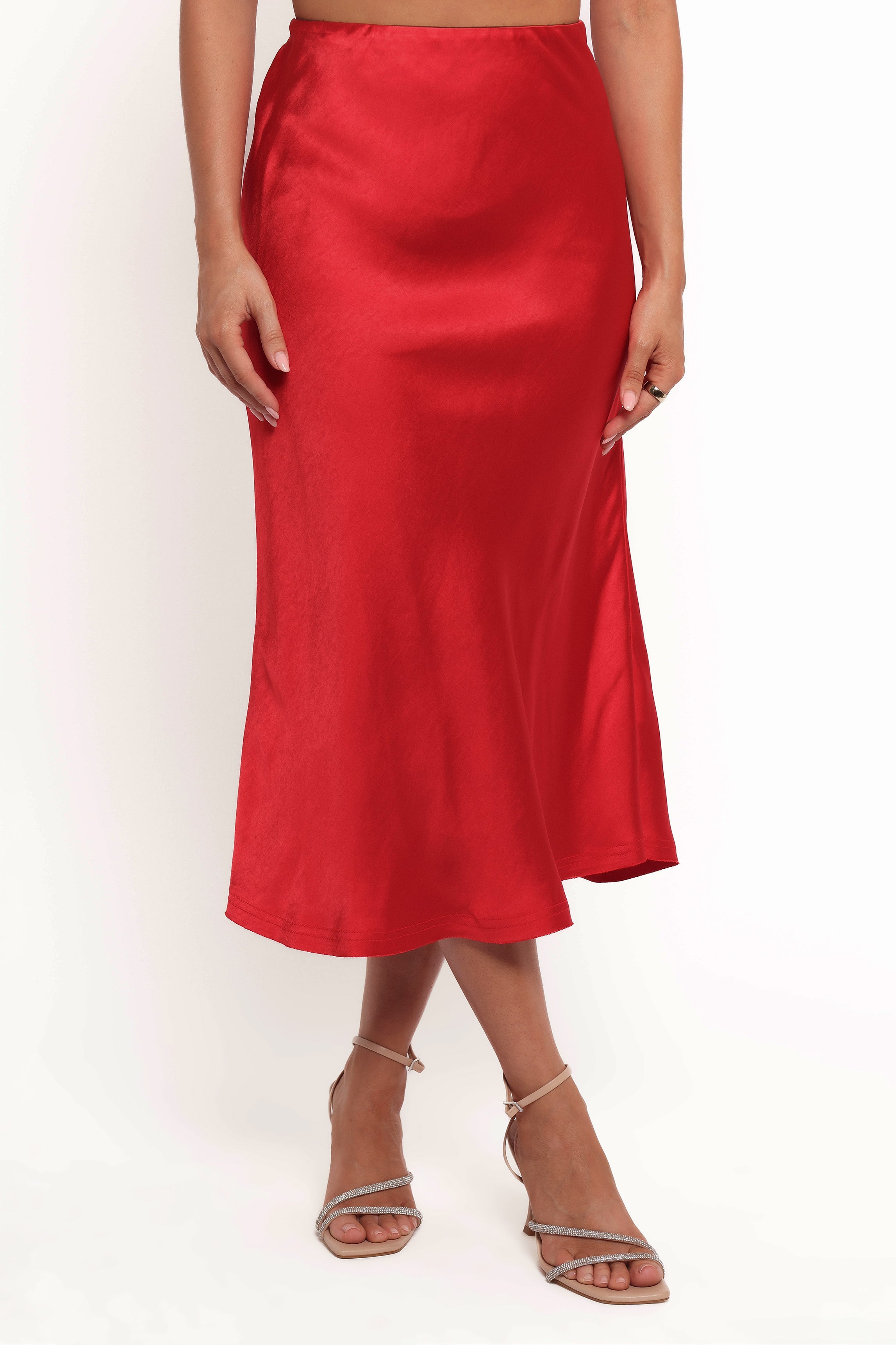 Karla Midi Skirt Women's A-Line Flowy Skirt in Red | Perfect for Casual Outings, Office Wear & Date Nights