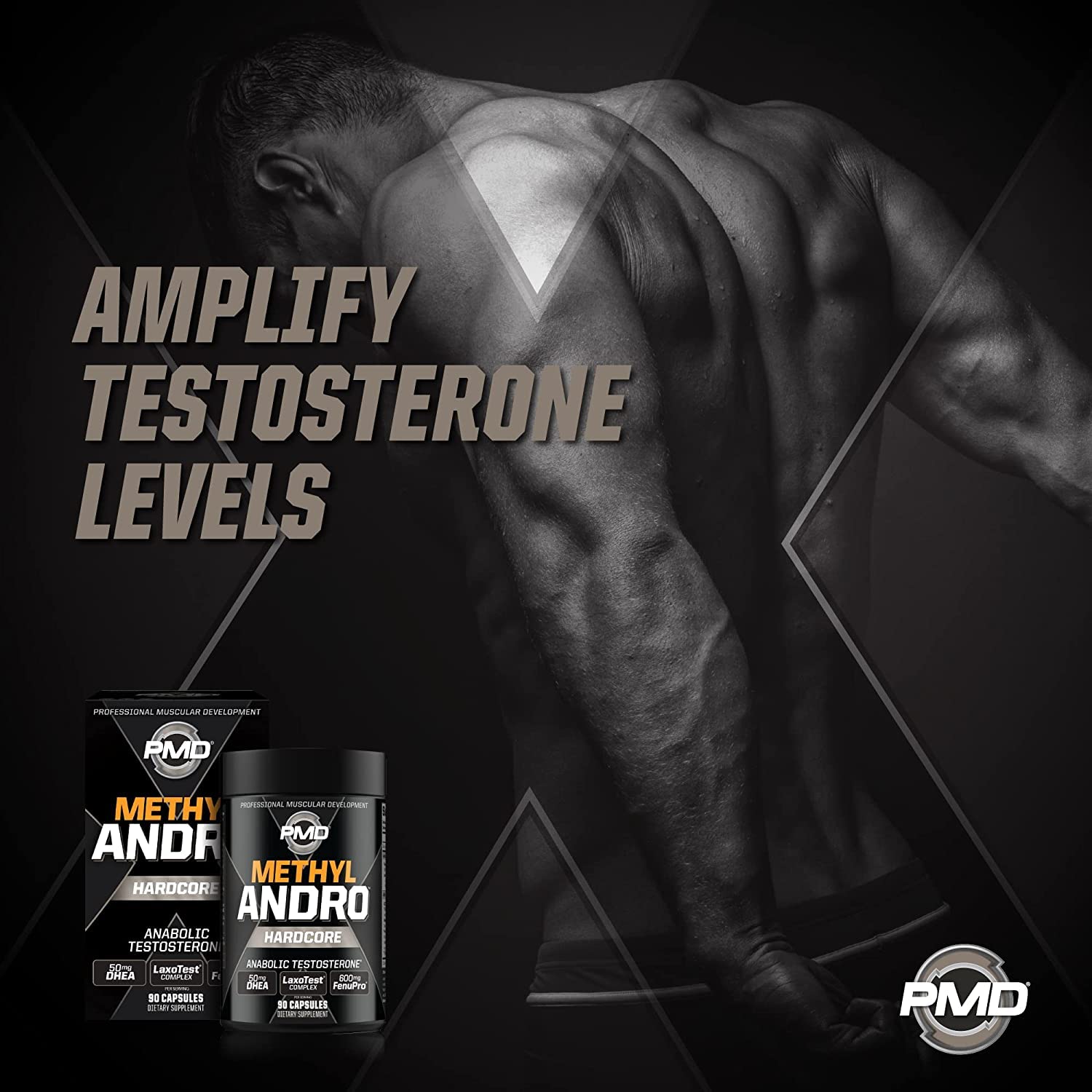 PMD Methyl Andro Hardcore - Testosterone Booster for Lean Muscle Growth & Strength - Weightlifting & Workout Performance Enhancer - 90 Capsules Dietary Supplement - Ideal for Bodybuilding, Fitness Training & Athletic Performance