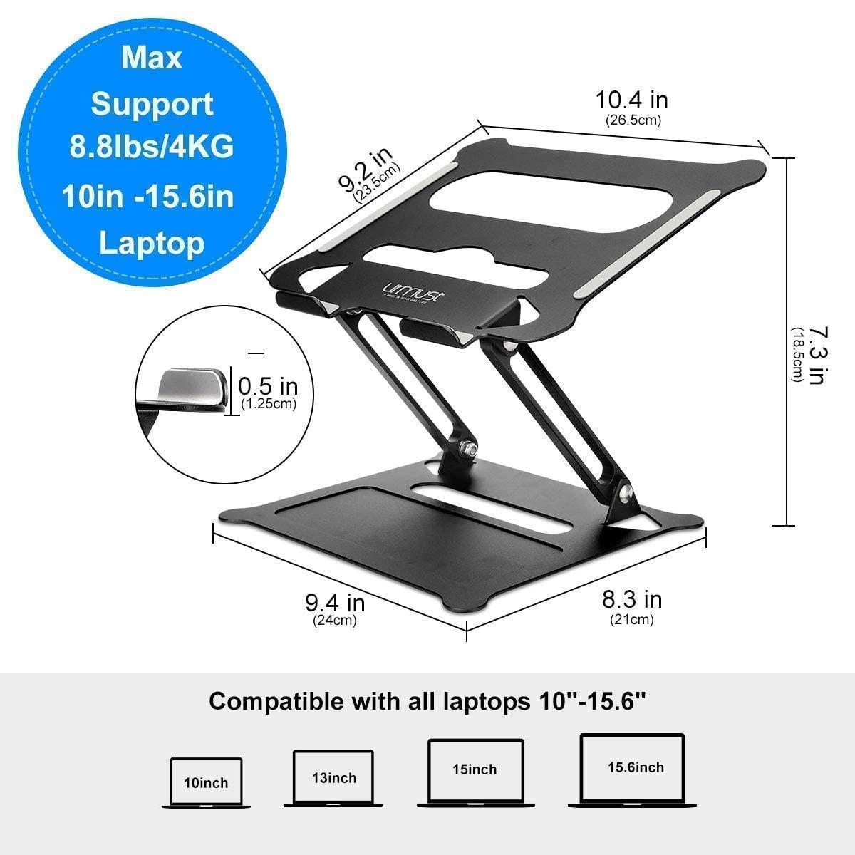 Urmust Adjustable Laptop Stand & Phone Holder Set - Ergonomic Aluminum Desktop Riser for MacBook, iPad, Notebook - Perfect for Home Office, Gaming & Workspace Organization (Black)