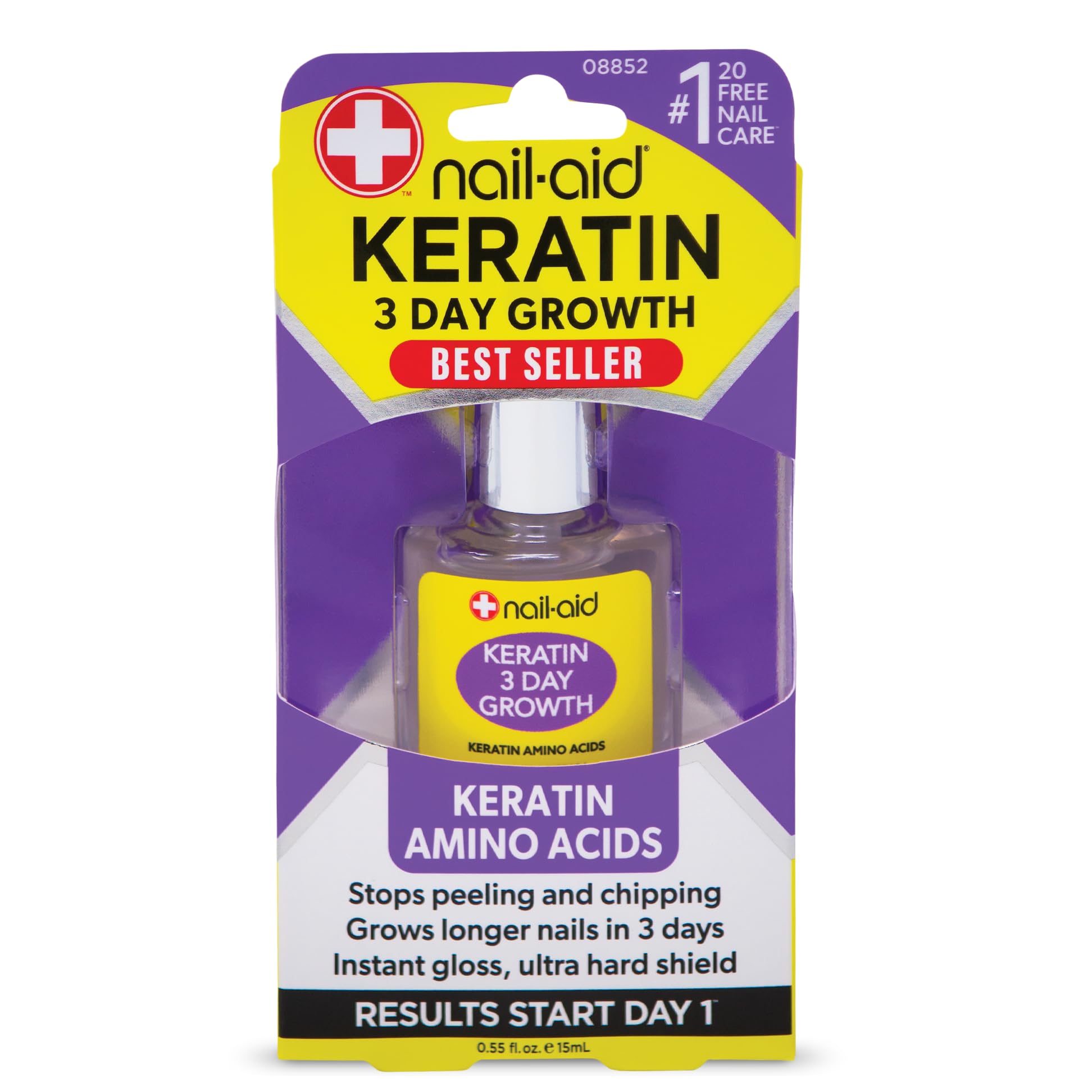 Nail-Aid Keratin 3 Day Growth Nail Treatment & Strengthener - Clear Formula for Stronger Nails (0.55 Fl Oz) - Perfect for Nail Care, Manicures & Healthy Growth